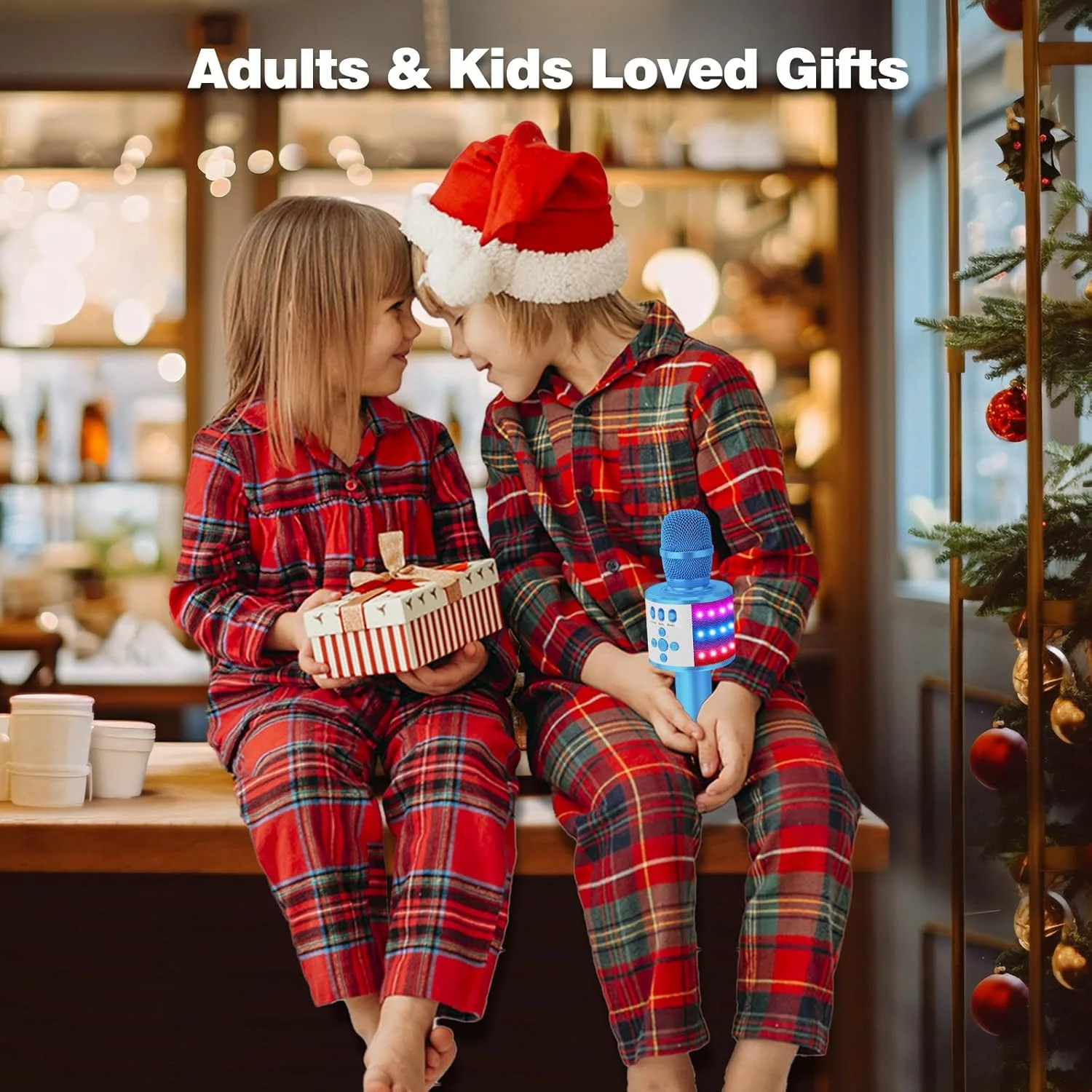 میکروفون کارائوکه BONAOK برای کودکان و بزرگسالان - میکروفون بی سیم بلوتوثی ساز با چراغ های دیسکو، افکت اکو، بلندگوی داخلی قابل حمل برای مهمانی، مسافرت، هدیه مدل Q78 (آبی)