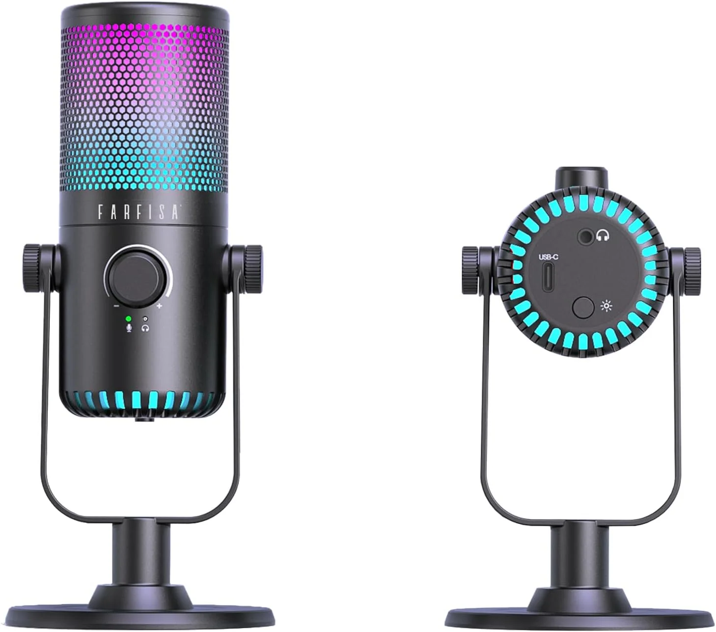 میکروفون کاندنسر دیجیتال حرفه ای Farfisa، ایده آل برای بازی، پادکست و ضبط، با نورپردازی RGB قابل تنظیم، 82 x 190 x 82 میلی متر