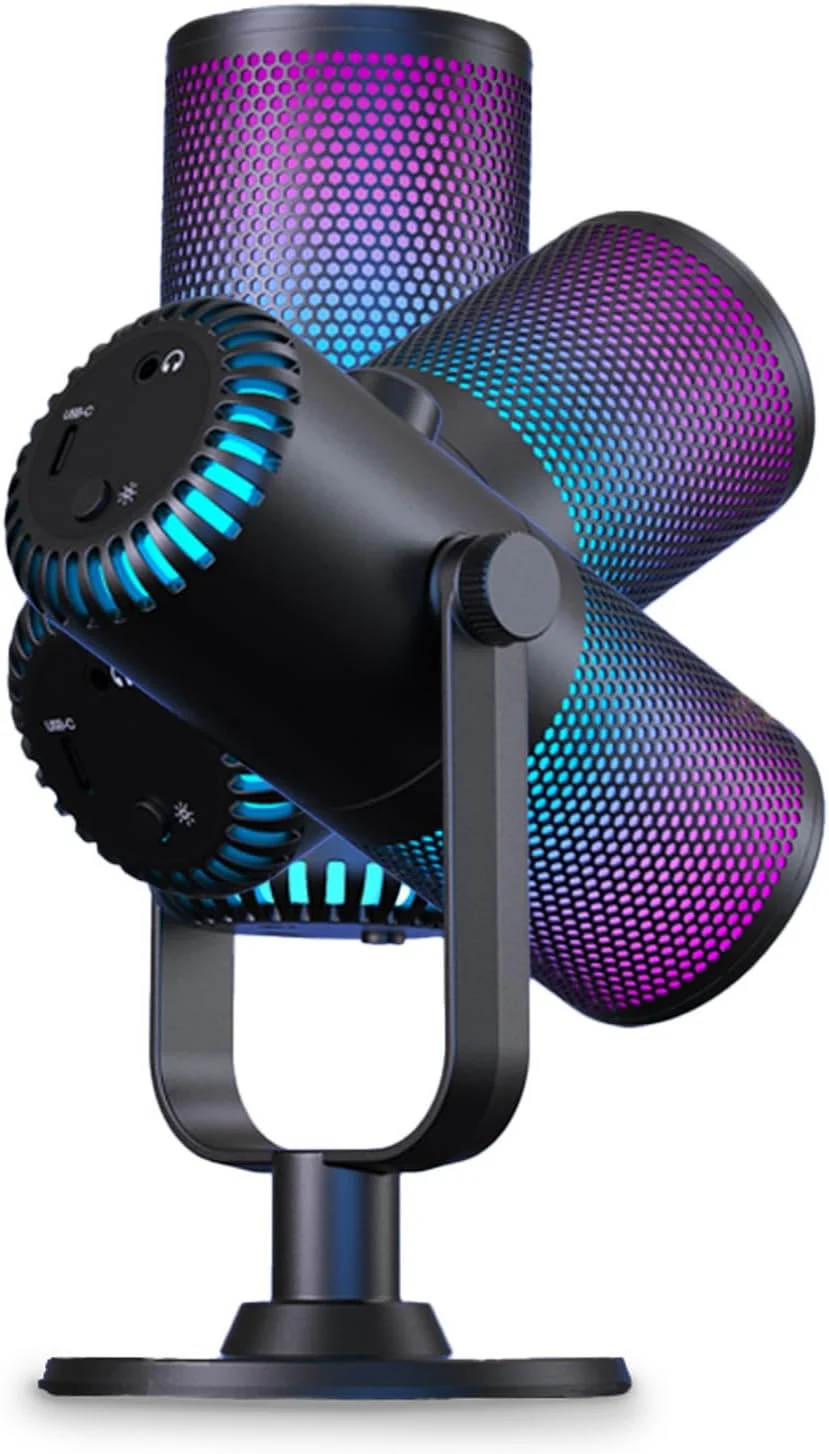 میکروفون کاندنسر دیجیتال حرفه ای Farfisa، ایده آل برای بازی، پادکست و ضبط، با نورپردازی RGB قابل تنظیم، 82 x 190 x 82 میلی متر
