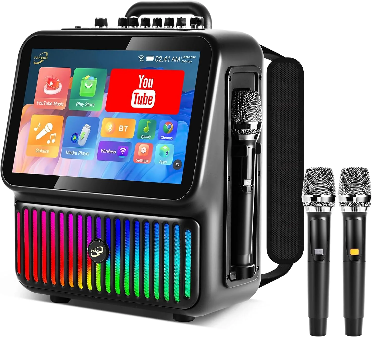 دستگاه کارائوکه هوشمند، اسپیکر کارائوکه بلوتوثی با 2 میکروفون بی سیم، چراغ های DJ برای مهمانی های خانگی، سیستم PA بی سیم میکروفون کارائوکه