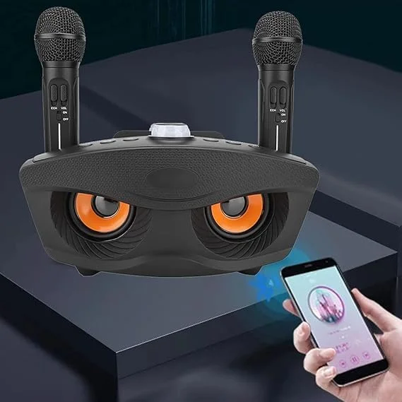 اسپیکر بلوتوثی 2 در 1 با دو میکروفون بی سیم - دستگاه کارائوکه قابل حمل برای خانه، مهمانی ها، کمپینگ و جشن تولد - (مشکی)