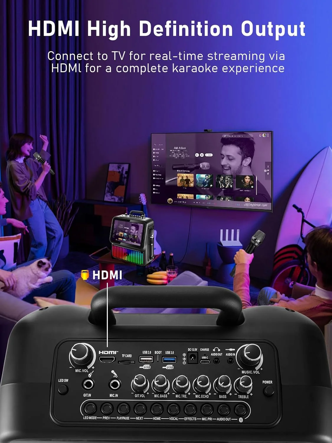 دستگاه کارائوکه هوشمند، اسپیکر کارائوکه بلوتوثی با 2 میکروفون بی سیم، چراغ های DJ برای مهمانی های خانگی، سیستم PA بی سیم میکروفون کارائوکه دستگاه کارائوکه هوشمند، اسپیکر کارائوکه بلوتوثی با 2 میکروفون بی سیم، چراغ های DJ برای مهمانی های خانگی، سیستم PA بی سیم میکروفون کارائوکه