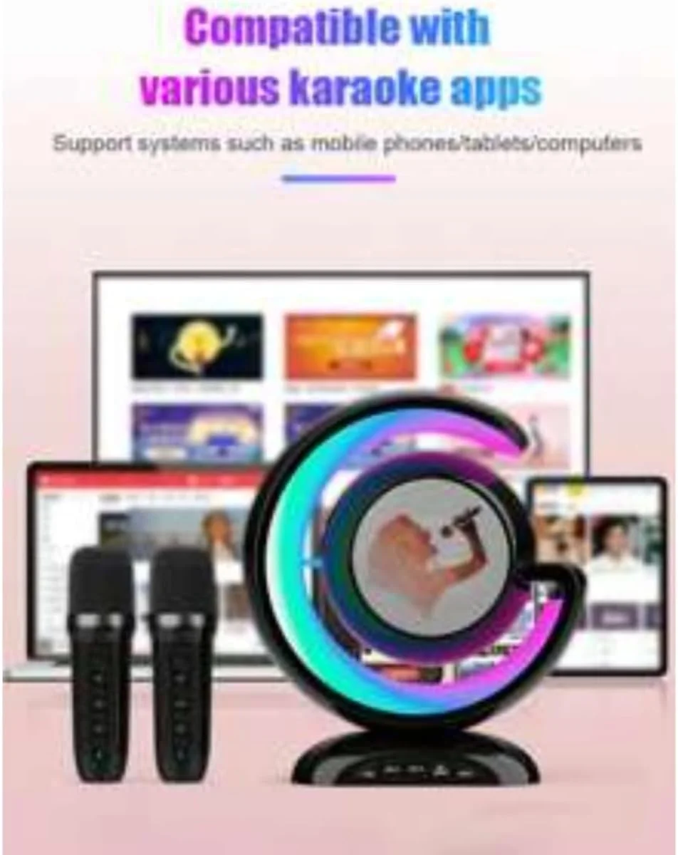 دستگاه کارائوکه بلوتوث قابل حمل با میکروفون های بی سیم | هدیه برای کودکان و بزرگسالان | آهنگ های از پیش بارگذاری شده | سرگرمی مهمانی خانگی و شادی تولد برای پسران و دختران بلندگوی بلوتوث میکروفون بی سیم