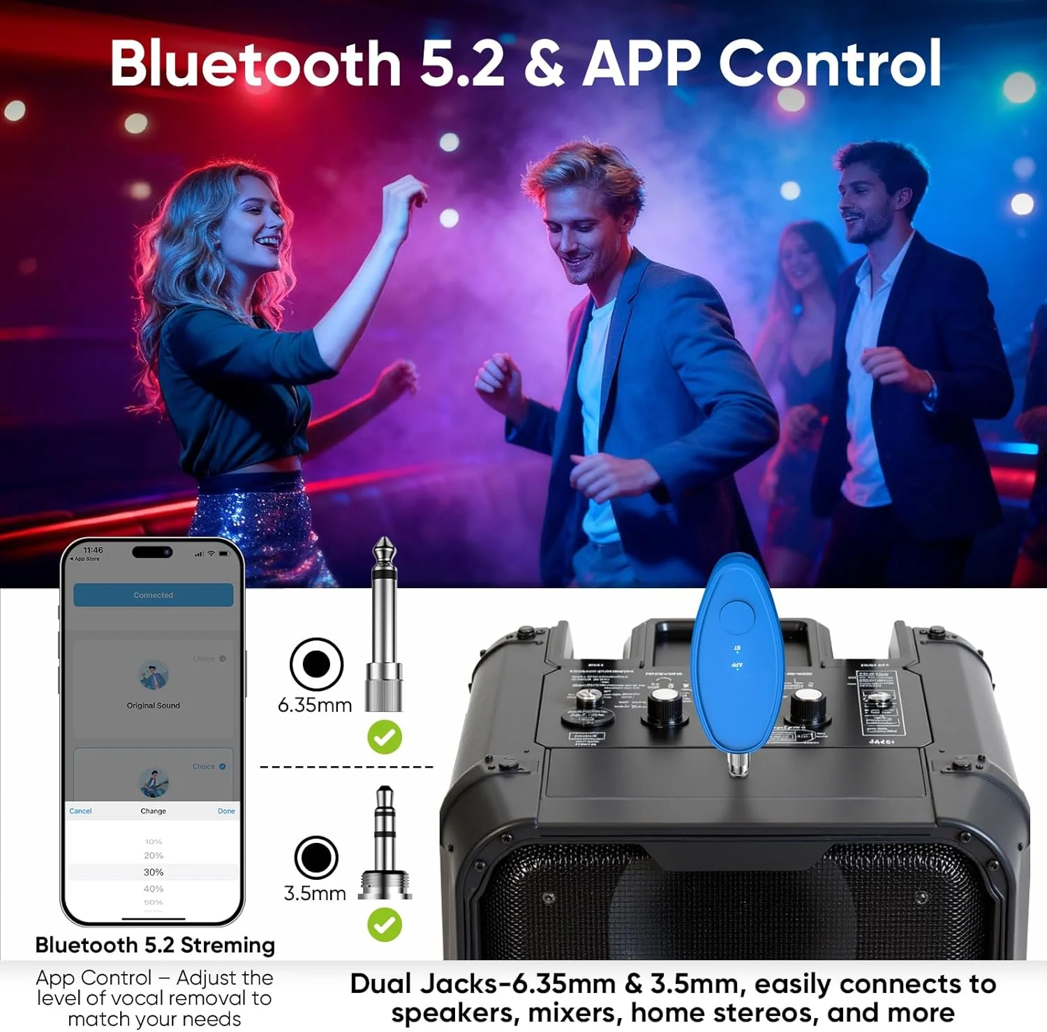 حذف کننده صدای خواننده هوش مصنوعی با بلوتوث، حذف صدای زنده با کنترل برنامه برای کارائوکه مهمانی، سیستم کارائوکه خانگی و دستگاه کارائوکه قابل حمل، جک های 6.35 میلی متری/3.5 میلی متری، قابل شارژ با Type-C حذف کننده صدای خواننده هوش مصنوعی با بلوتوث، حذف صدای زنده با کنترل برنامه برای کارائوکه مهمانی، سیستم کارائوکه خانگی و دستگاه کارائوکه قابل حمل، جک های 6.35 میلی متری/3.5 میلی متری، قابل شارژ با Type-C