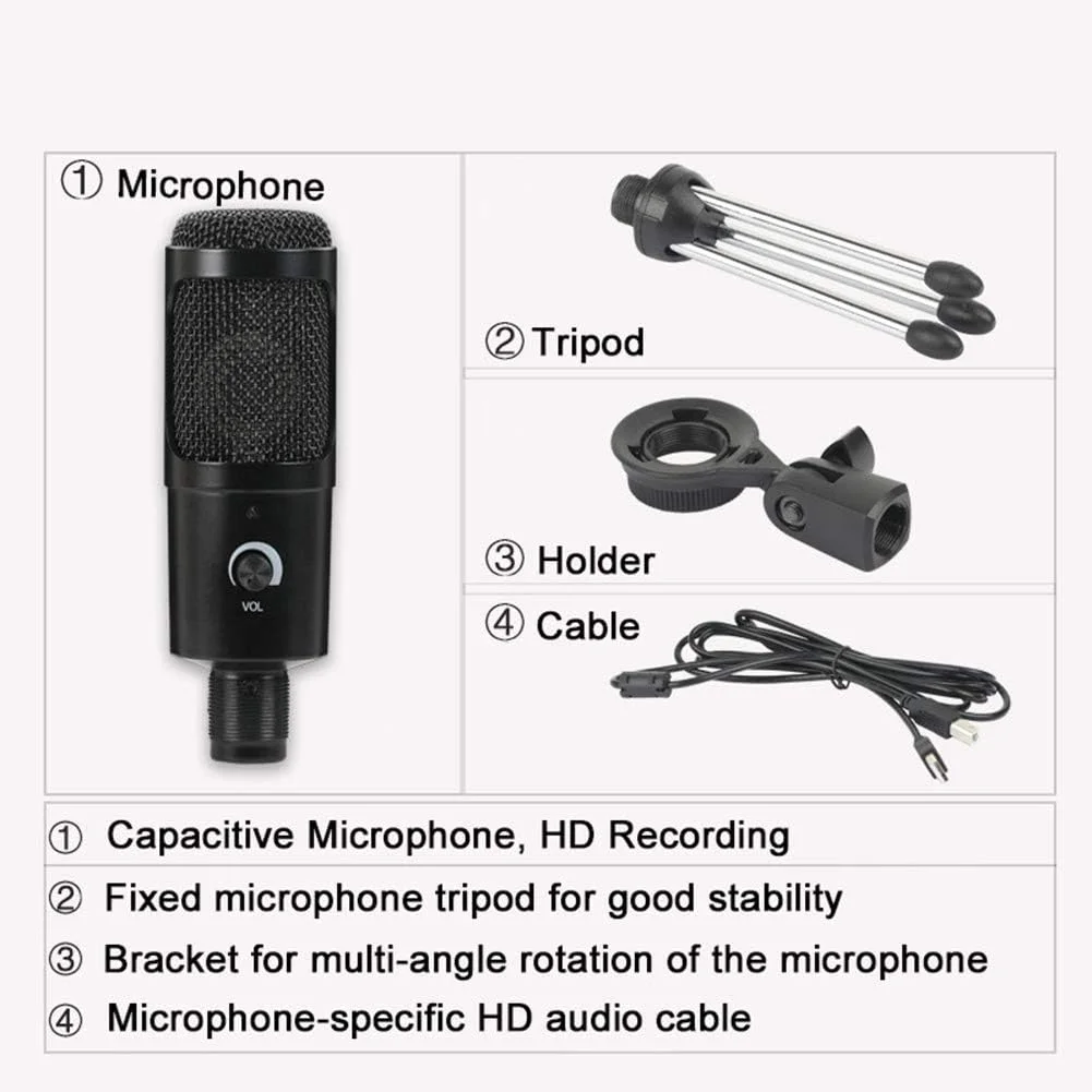 میکروفون USB، میکروفون صدای زنده بازی کامپیوتری، میکروفون کاندنسر ضبط صدا، میکروفون صدای زنده