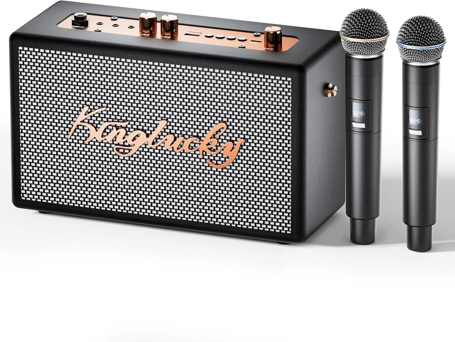 دستگاه کارائوکه رترو قابل حمل بلوتوثی با 2 میکروفون بی سیم (قابل استفاده جداگانه) سیستم PA قابل شارژ برای مهمانی خانگی/تدریس/پیک نیک/دکوراسیون کریسمس قدیمی