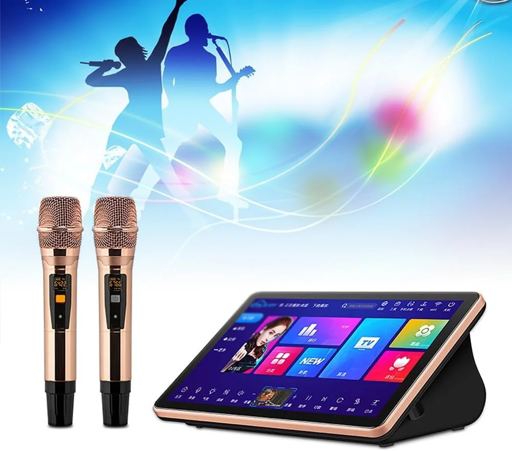 سیستم کارائوکه 18.5 اینچی، دستگاه کارائوکه با صفحه لمسی خازنی به همراه 2 میکروفون بی سیم، عملکرد کنترل صوتی هوشمند AI، پشتیبانی از چندین زبان برای منزل