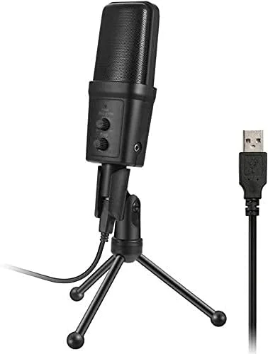 میکروفون کاندنسر USB حرفه ای، با پایه برای چت، آواز خواندن، کارائوکه، لپ تاپ، اسکایپ، ایده آل برای پروژه/برنامه های استودیویی خانگی