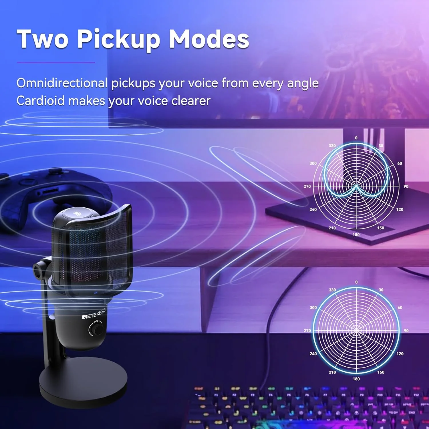 میکروفون گیمینگ Retekess TG201، میکروفون کاندنسر با قابلیت حذف نویز، دارای دکمه قطع صدا، نورهای RGB قابل چرخش، مانیتورینگ، کاردیوئید و اومنی دایرکشنال، میکروفون استریمینگ، سازگار با MacOS، ویندوز، PS4 میکروفون گیمینگ Retekess TG201، میکروفون کاندنسر با قابلیت حذف نویز، دارای دکمه قطع صدا، نورهای RGB قابل چرخش، مانیتورینگ، کاردیوئید و اومنی دایرکشنال، میکروفون استریمینگ، سازگار با MacOS، ویندوز، PS4
