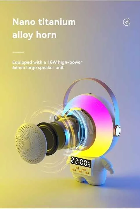 ست اسپیکر بلوتوث مینی RGB فضانورد با میکروفون کارائوکه – میکروفون صوتی با پاوربانک و ساعت LED، هدیه سرگرم کننده برای کودکان ست اسپیکر بلوتوث مینی RGB فضانورد با میکروفون کارائوکه – میکروفون صوتی با پاوربانک و ساعت LED، هدیه سرگرم کننده برای کودکان