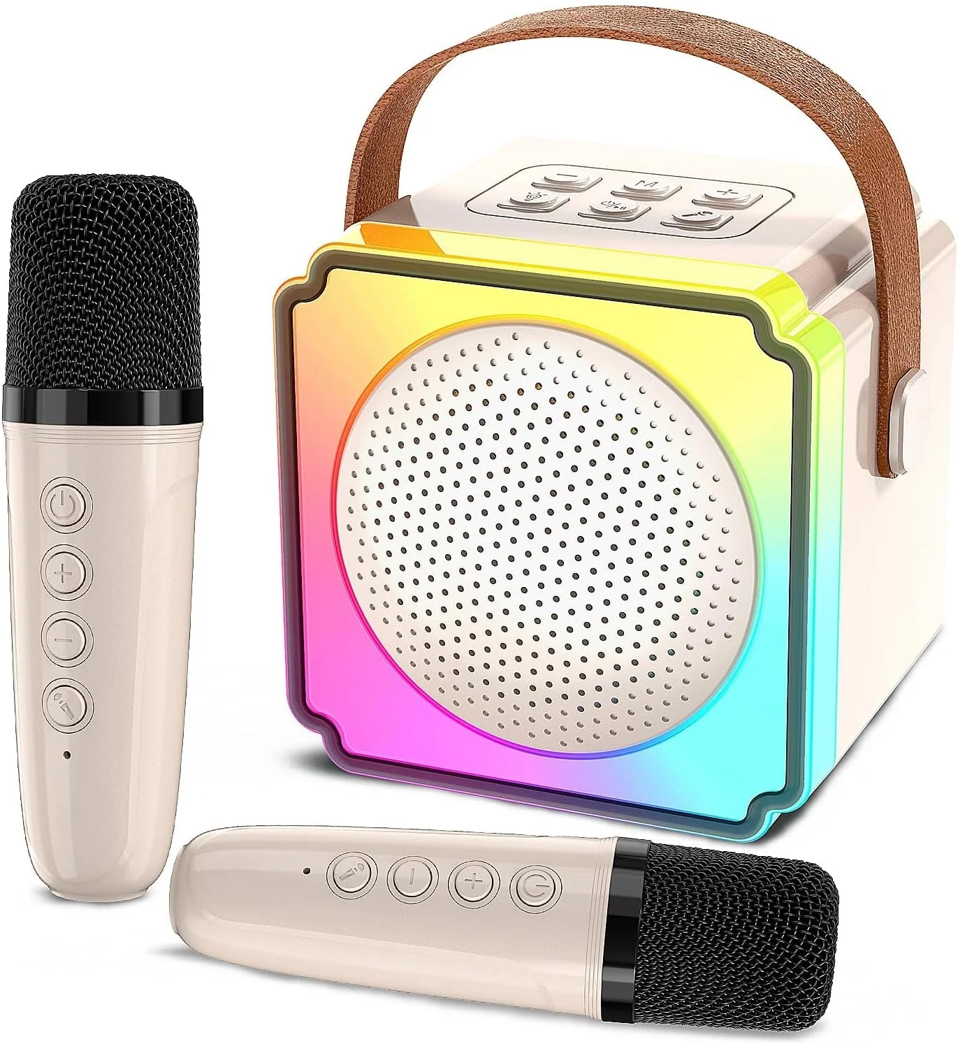 دستگاه کارائوکه کوچک برای کودکان به همراه 2 میکروفون بی سیم، دستگاه کارائوکه کودکان مناسب دختران و پسران 4-8-12 ساله، میکروفون کودکان برای آواز خواندن، دستگاه کارائوکه کودکانه (سفید)