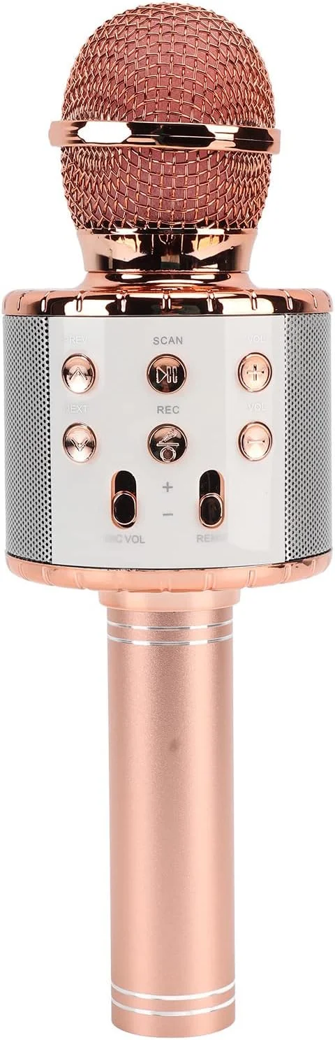 میکروفون کارائوکه بلوتوث بی سیم Asixxsix، میکروفون بلندگوی کارائوکه دستی قابل حمل، بلندگوی میکروفون بلوتوث بی سیم برای مهمانی تولد خانگی، صدای استریو HiFi (طلایی صورتی)