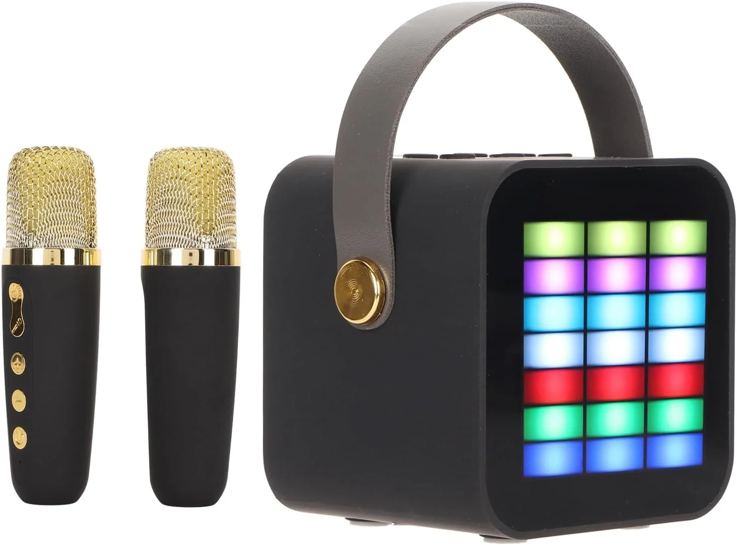 دستگاه کارائوکه کوچک Asixxsix برای کودکان و بزرگسالان، اسپیکر قابل حمل با 2 میکروفون بی سیم و چراغ های رنگارنگ، هدیه و اسباب بازی برای دختران، جشن تولد، مهمانی خانوادگی