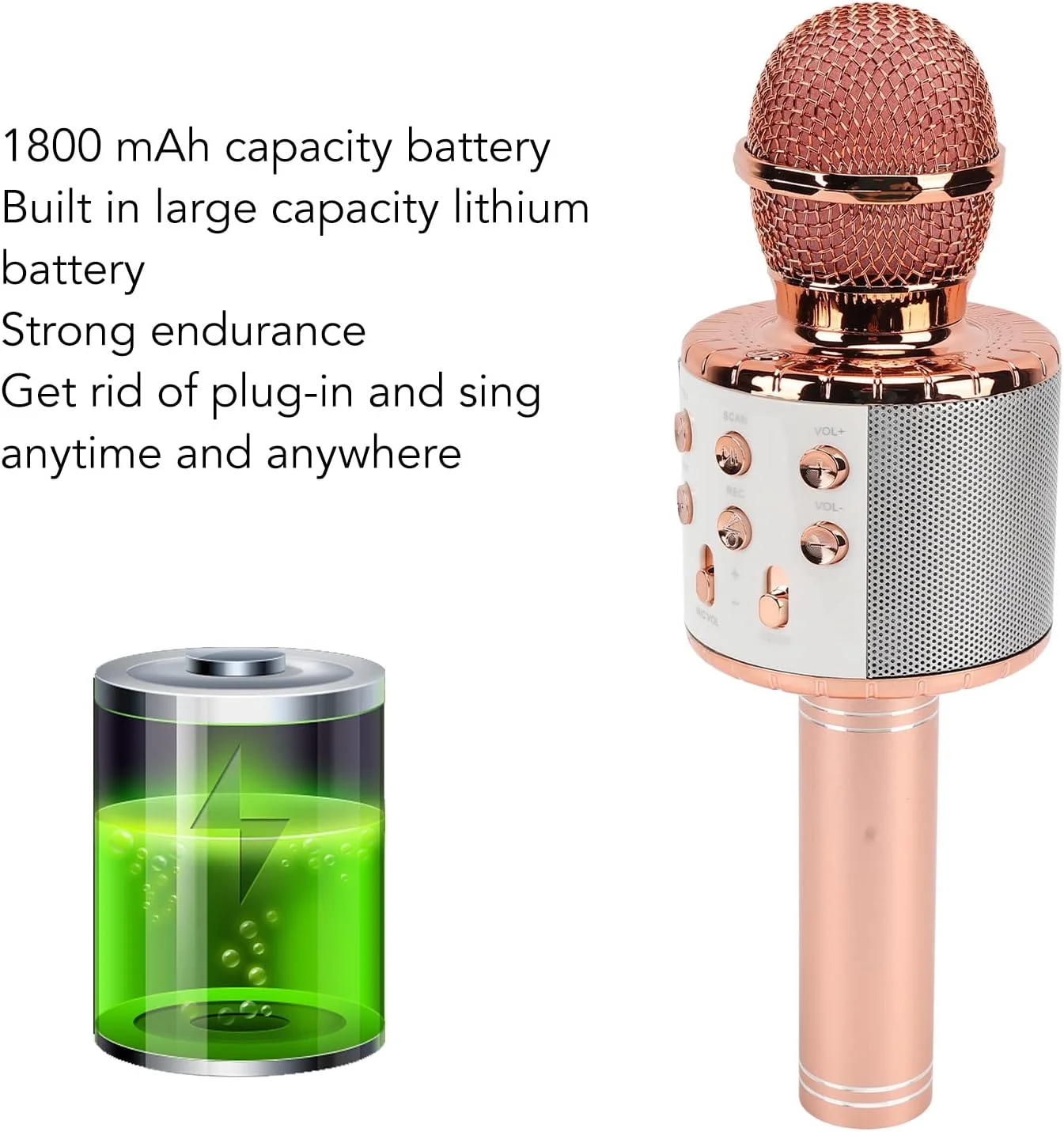 میکروفون کارائوکه بلوتوث بی سیم Asixxsix، میکروفون بلندگوی کارائوکه دستی قابل حمل، بلندگوی میکروفون بلوتوث بی سیم برای مهمانی تولد خانگی، صدای استریو HiFi (طلایی صورتی)