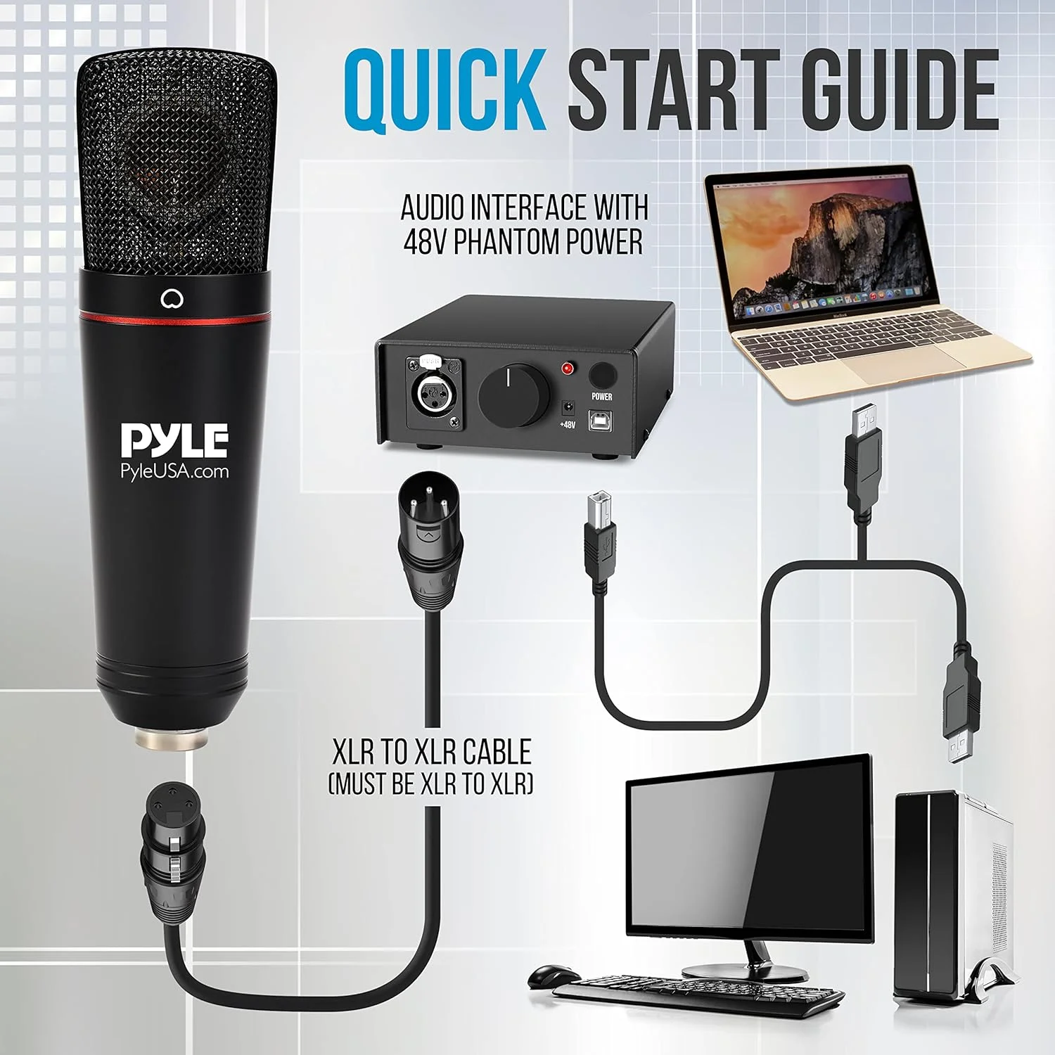 کیت میکروفون کامپیوتر XLR - میکروفون استودیویی کاندنسر کاردیوئید صدا با کپسول ممبران 34 میلی متری، پایه رومیزی، لرزه گیر، کیف حمل، پاپ فیلتر، برای بازی، استریم، ضبط، پادکست و یوتیوب