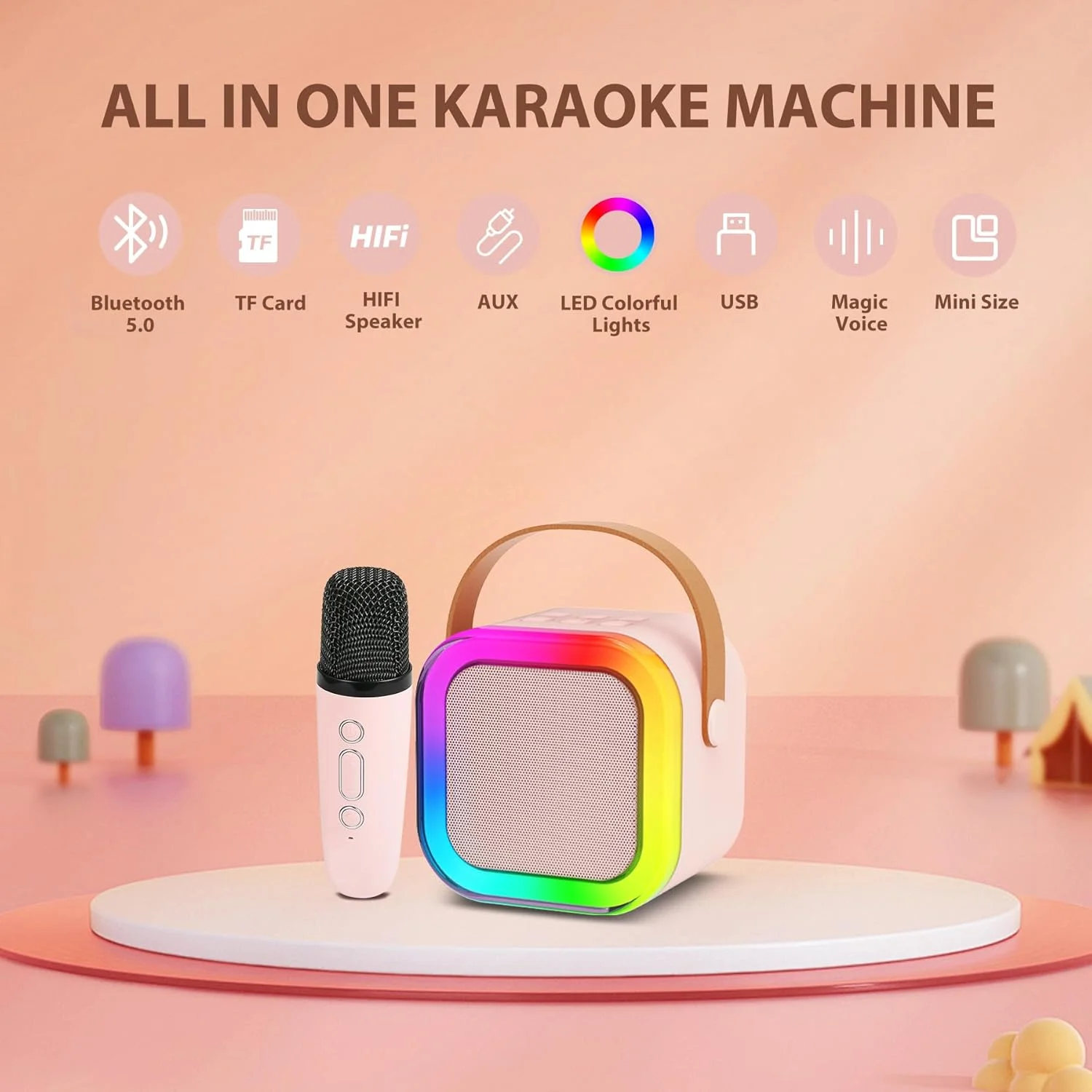 دستگاه کارائوکه کوچک Fede برای کودکان و بزرگسالان، دستگاه کارائوکه مینی با میکروفون بی سیم، بلندگوی بلوتوث قابل حمل با جلوه های تغییر صدا و چراغ های LED، بهترین هدیه و اسباب بازی برای دختران و پسران - صورتی دستگاه کارائوکه کوچک Fede برای کودکان و بزرگسالان، دستگاه کارائوکه مینی با میکروفون بی سیم، بلندگوی بلوتوث قابل حمل با جلوه های تغییر صدا و چراغ های LED، بهترین هدیه و اسباب بازی برای دختران و پسران - صورتی