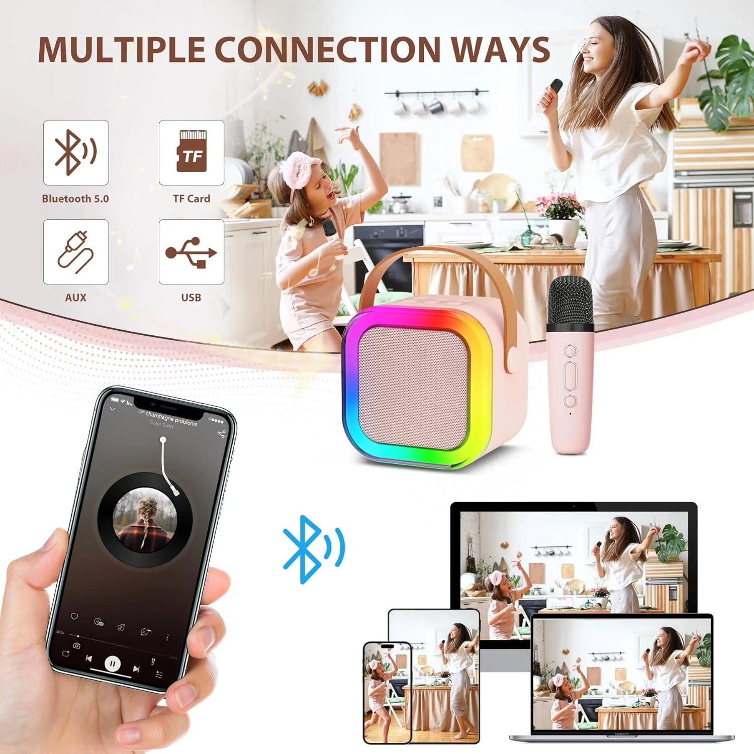 دستگاه کارائوکه کوچک Fede برای کودکان و بزرگسالان، دستگاه کارائوکه مینی با میکروفون بی سیم، بلندگوی بلوتوث قابل حمل با جلوه های تغییر صدا و چراغ های LED، بهترین هدیه و اسباب بازی برای دختران و پسران - صورتی دستگاه کارائوکه کوچک Fede برای کودکان و بزرگسالان، دستگاه کارائوکه مینی با میکروفون بی سیم، بلندگوی بلوتوث قابل حمل با جلوه های تغییر صدا و چراغ های LED، بهترین هدیه و اسباب بازی برای دختران و پسران - صورتی