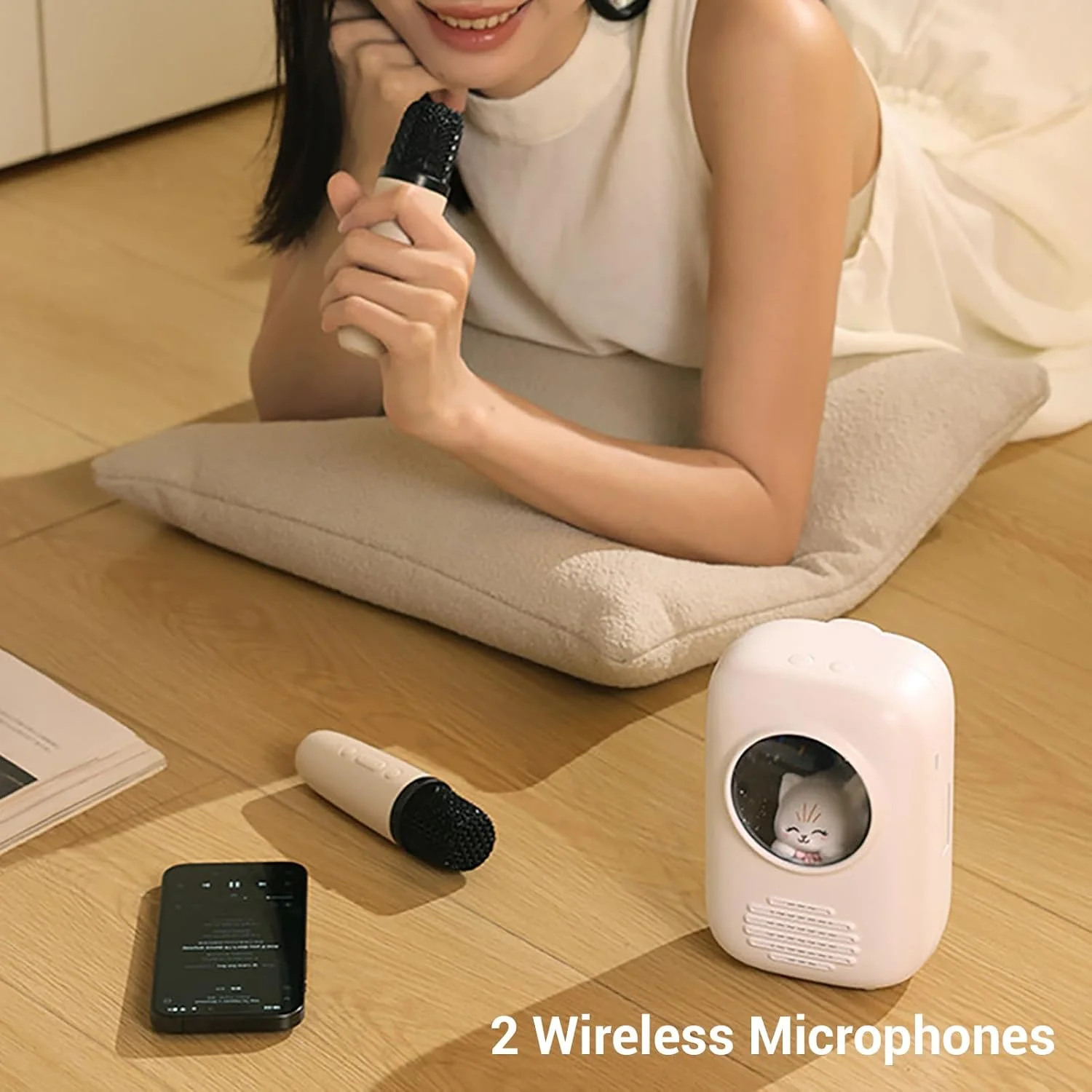 دستگاه کارائوکه کوچک Asixxsix، اسپیکر بلوتوث قابل حمل با 2 میکروفون بی سیم و چراغ خواب کم نور داخلی، سیستم PA قابل شارژ برای بزرگسالان، کودکان، مهمانی های خانگی و فضای باز