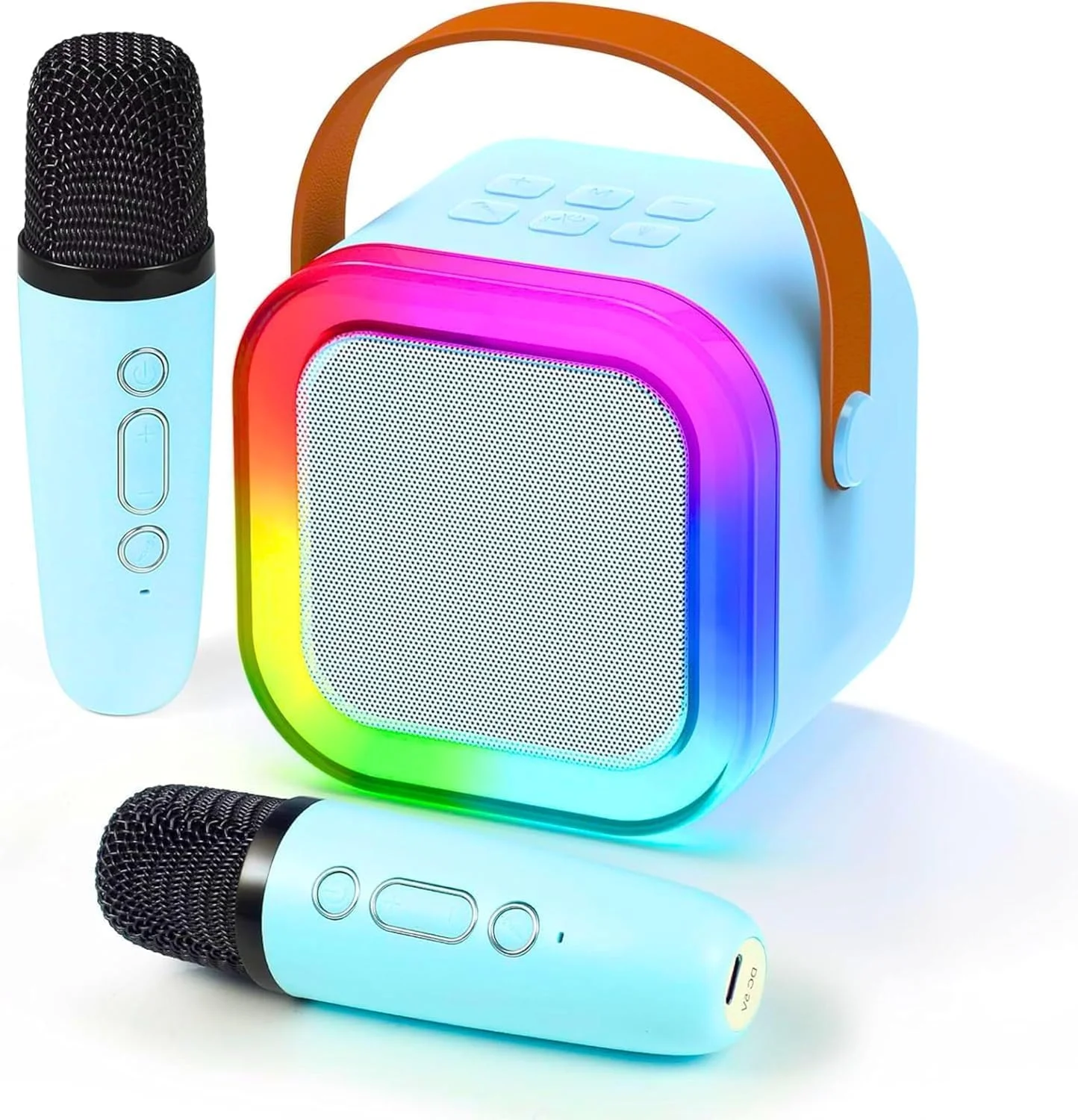 دستگاه کارائوکه قابل حمل مینی با 2 میکروفون بی سیم، بلندگوی بلوتوث، تغییر صدا، چراغ های LED، اسباب بازی آواز خواندن و هدیه برای دختران و پسران 3-12 سال