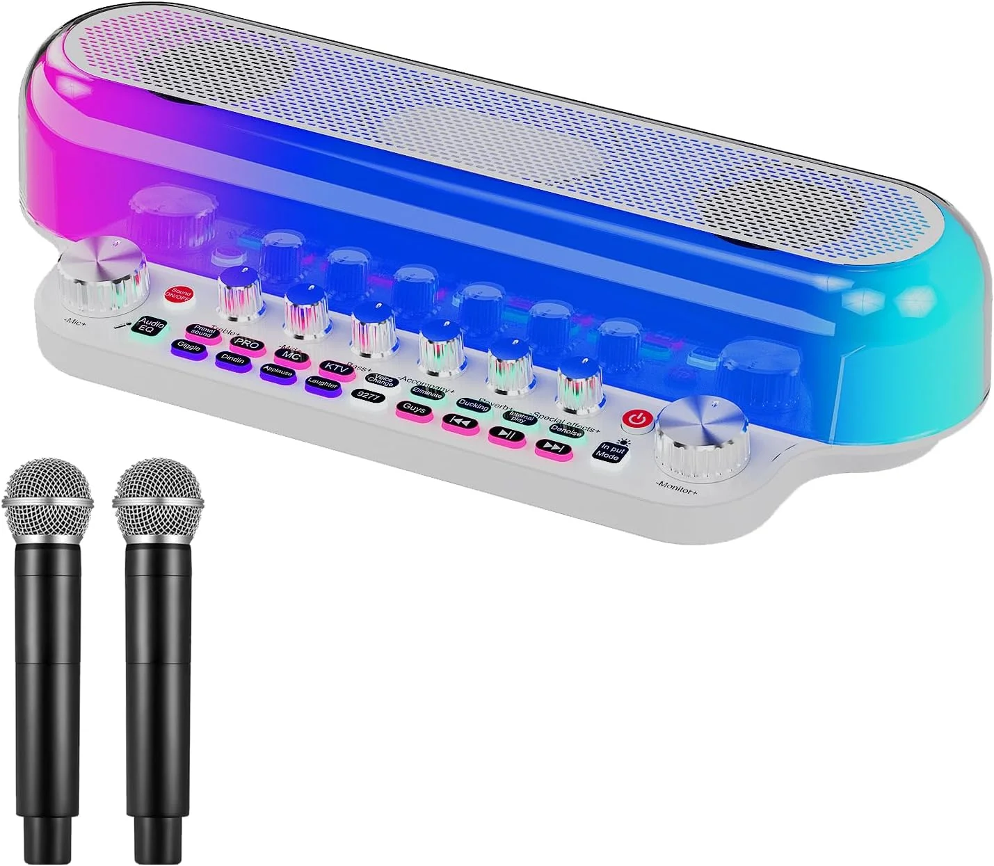 دستگاه کارائوکه بلوتوثی با 2 میکروفون بی سیم، کارت صدای زنده قابل حمل با بلندگو