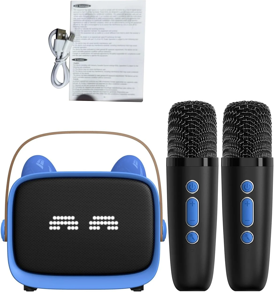 اسپیکر دستگاه کارائوکه کودکانه ASHATA با 2 میکروفون، نورهای رنگارنگ، کاهش نویز، BT 5.3، باتری 800mAh برای مهمانی های خانگی و آواز خواندن (آبی)
