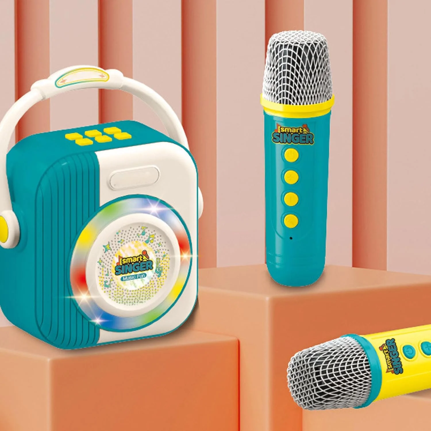 دستگاه کارائوکه Asixxsix، اسپیکر بلوتوث قابل حمل با 2 میکروفون بی سیم، برنامه کارائوکه با صدای فراگیر سه بعدی برای مهمانی خانگی، تولد، کمپینگ در فضای باز (آبی)