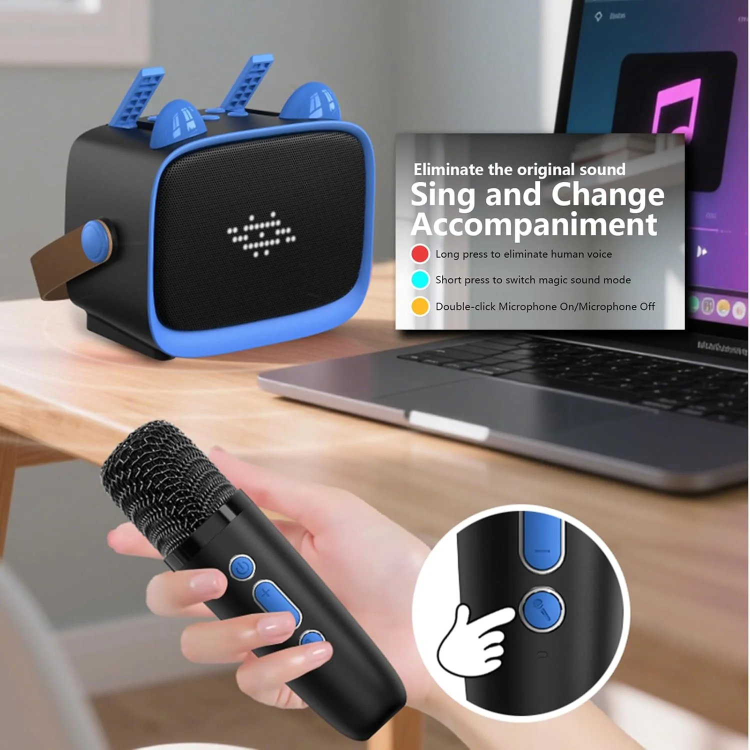 اسپیکر دستگاه کارائوکه کودکانه ASHATA با 2 میکروفون، نورهای رنگارنگ، کاهش نویز، BT 5.3، باتری 800mAh برای مهمانی های خانگی و آواز خواندن (آبی) اسپیکر دستگاه کارائوکه کودکانه ASHATA با 2 میکروفون، نورهای رنگارنگ، کاهش نویز، BT 5.3، باتری 800mAh برای مهمانی های خانگی و آواز خواندن (آبی)