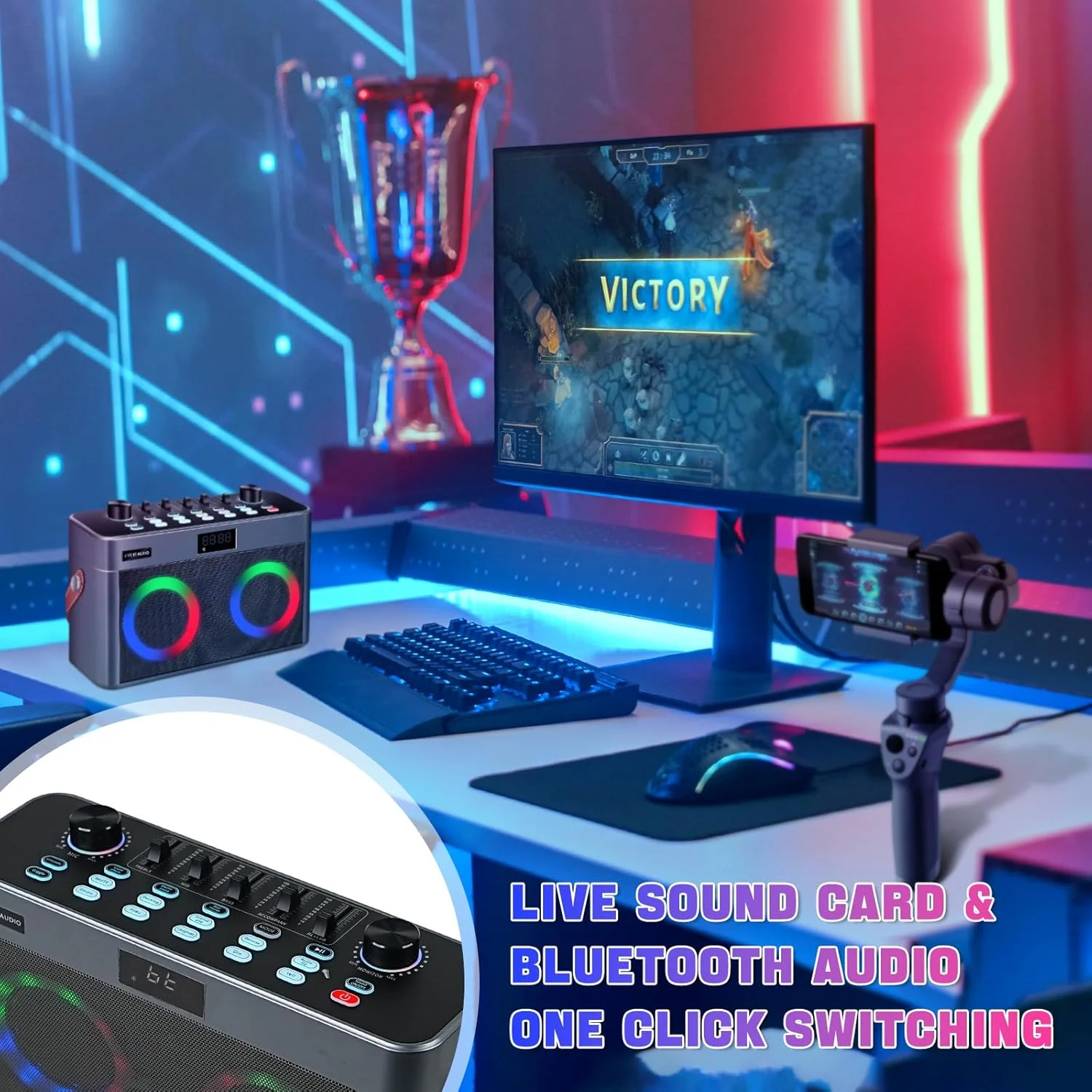 کارت صدای زنده با بلندگو، دستگاه کارائوکه بلوتوث قابل حمل با 2 میکروفون بی سیم و ریموت