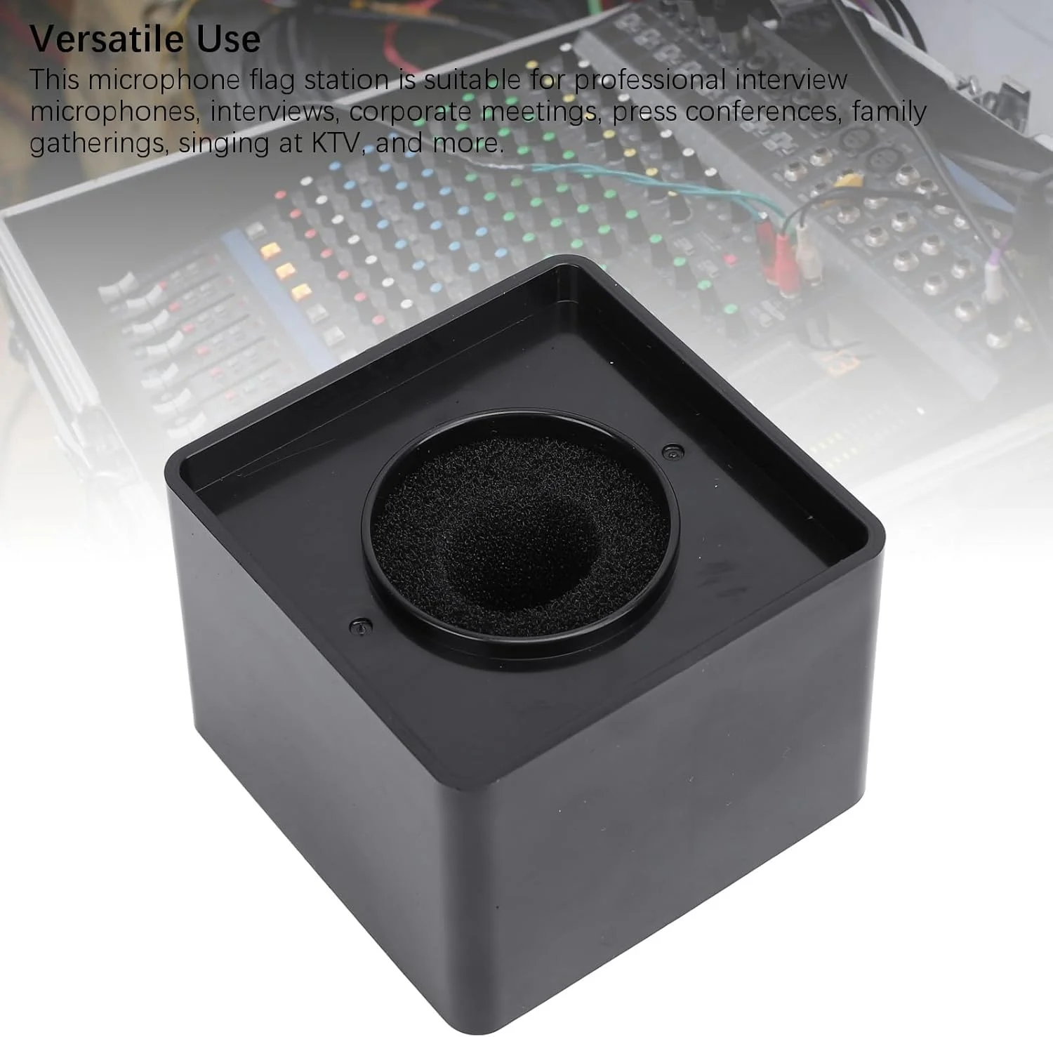 پایه میکروفون مکعبی Asixxsix، لوگوی ایستگاه پرچم میکروفون مصاحبه مکعبی شکل قابل حمل ABS برای لوازم جانبی میکروفون مجری خبرنگار KTV مصاحبه