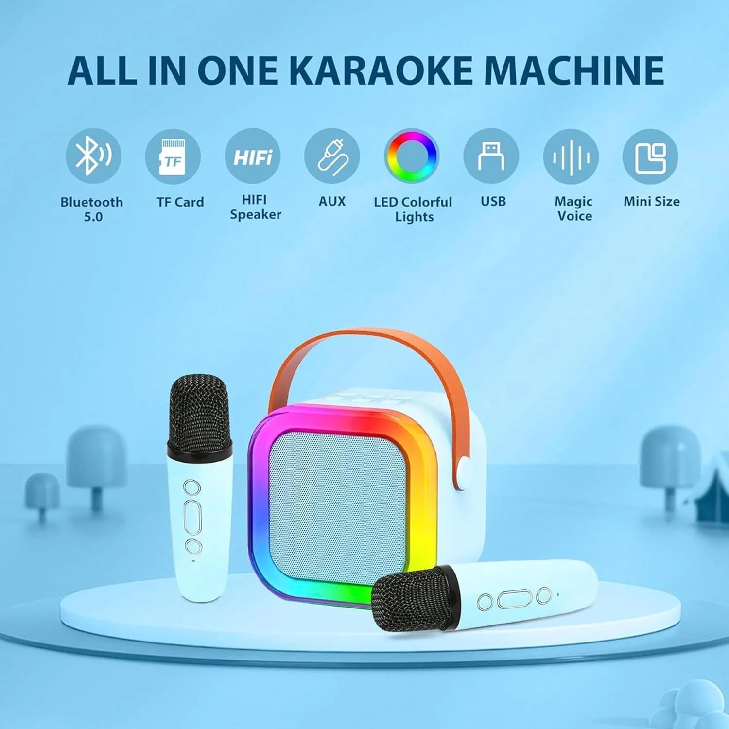 دستگاه کارائوکه قابل حمل مینی با 2 میکروفون بی سیم، بلندگوی بلوتوث، تغییر صدا، چراغ های LED، اسباب بازی آواز خواندن و هدیه برای دختران و پسران 3-12 سال دستگاه کارائوکه قابل حمل مینی با 2 میکروفون بی سیم، بلندگوی بلوتوث، تغییر صدا، چراغ های LED، اسباب بازی آواز خواندن و هدیه برای دختران و پسران 3-12 سال