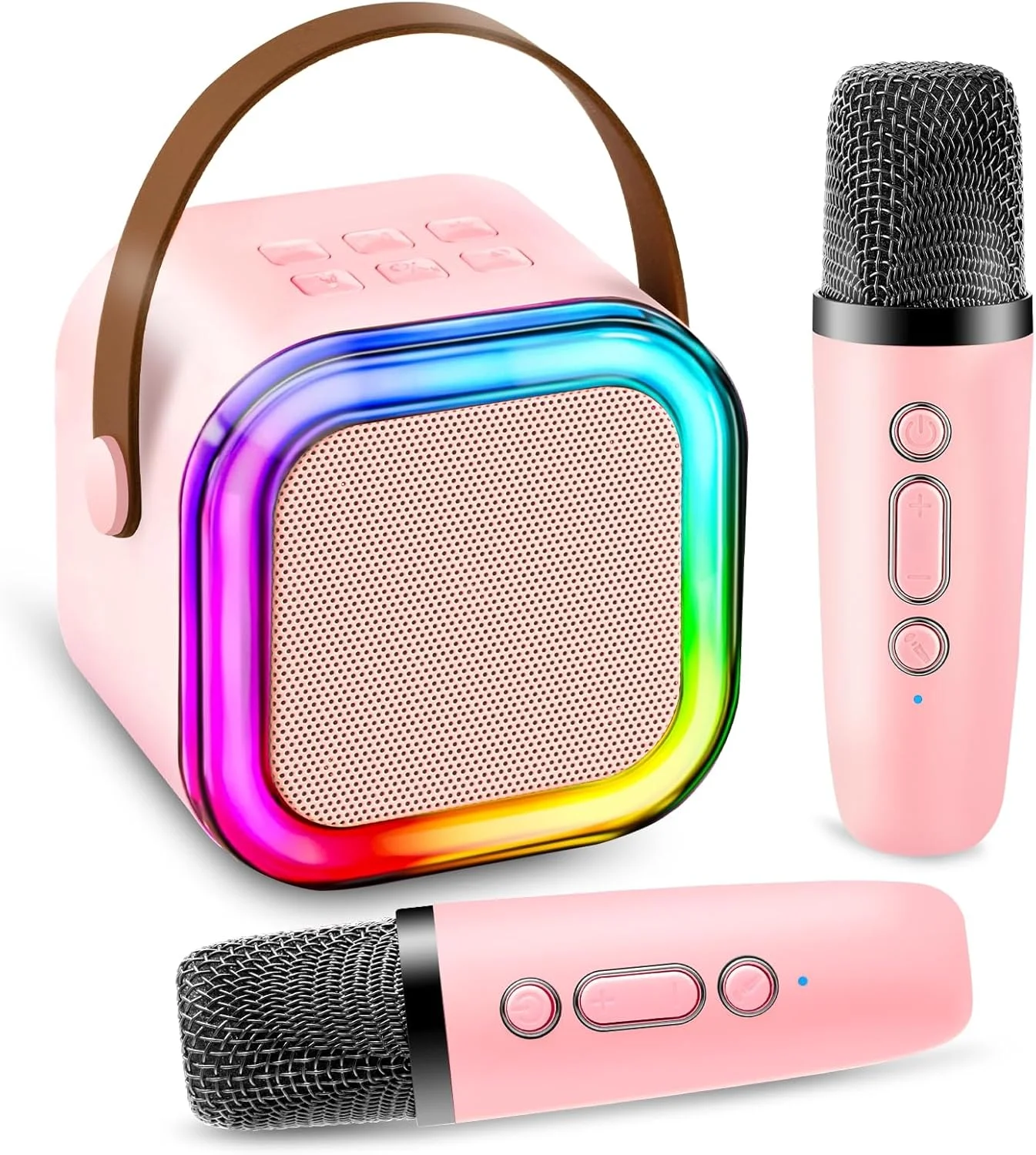 دستگاه کارائوکه قابل حمل بلوتوثی با 2 میکروفون بی سیم، هدیه تولد و مهمانی برای پسران و دختران نوجوان 3 تا 12+ ساله (صورتی)