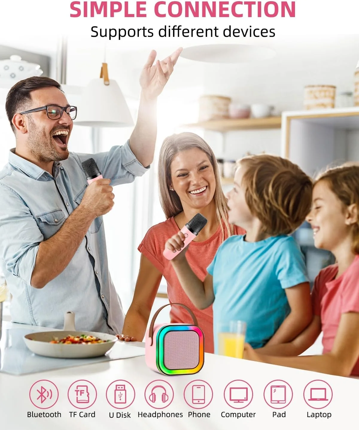 دستگاه کارائوکه قابل حمل بلوتوثی با 2 میکروفون بی سیم، هدیه تولد و مهمانی برای پسران و دختران نوجوان 3 تا 12+ ساله (صورتی) دستگاه کارائوکه قابل حمل بلوتوثی با 2 میکروفون بی سیم، هدیه تولد و مهمانی برای پسران و دختران نوجوان 3 تا 12+ ساله (صورتی)