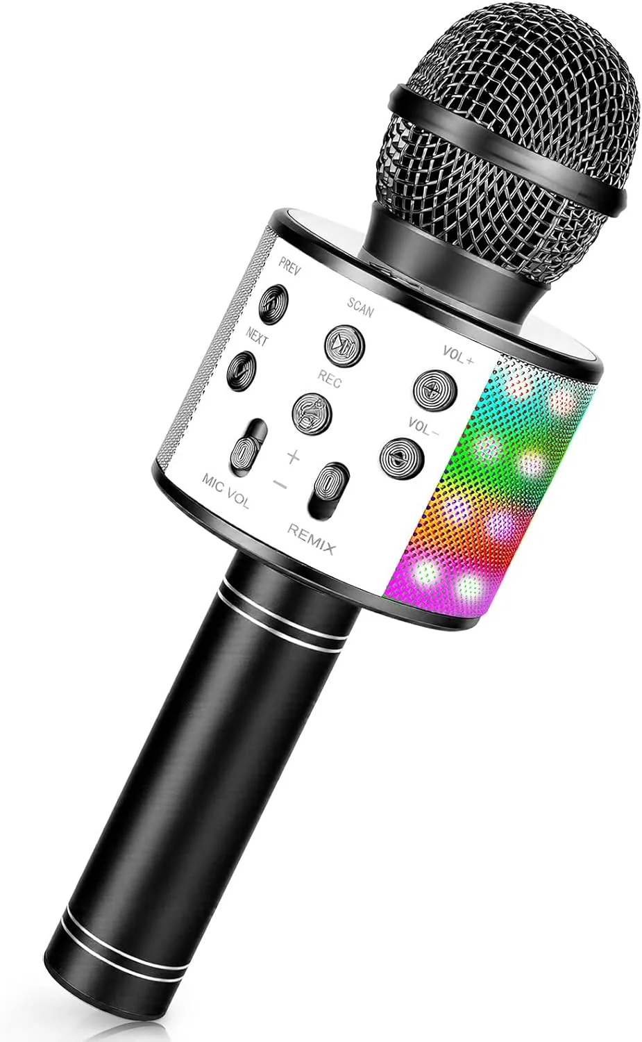 میکروفون کارائوکه کودکانه، میکروفون بلوتوث بی‌سیم با LED، هدیه برای دختران نوجوان، دستگاه کارائوکه قابل حمل برای آواز خواندن، ضبط کننده بلندگوی KTV برای تلفن هوشمند و کامپیوتر (مشکی)