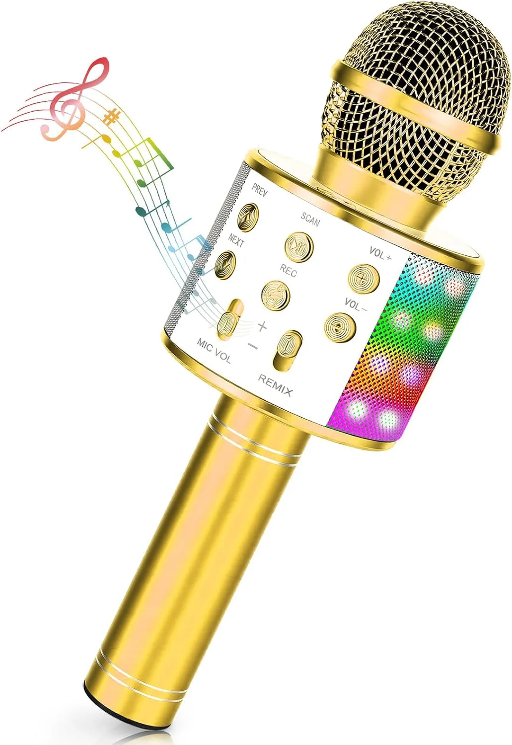 میکروفون کارائوکه برای کودکان، میکروفون بلوتوث بی‌سیم با LED، هدیه برای دختران نوجوان، دستگاه کارائوکه قابل حمل برای آواز خواندن، ضبط کننده بلندگوی KTV برای تلفن هوشمند و کامپیوتر (طلایی)