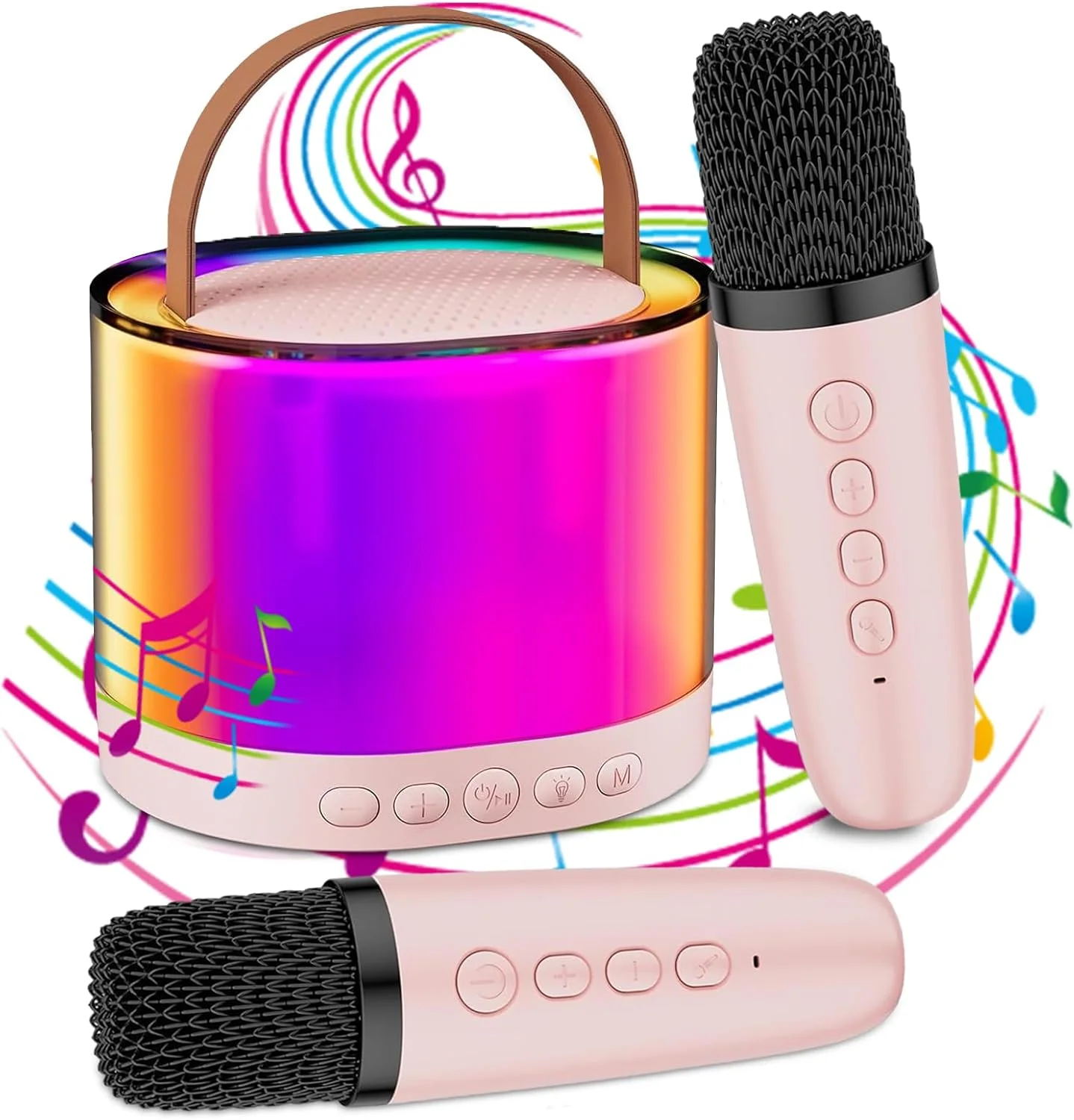 دستگاه کارائوکه با 2 میکروفون، دستگاه کارائوکه بلوتوث قابل حمل برای کودکان و بزرگسالان با جلوه های تغییر صدا و چراغ های LED، هدیه برای مهمانی خانگی