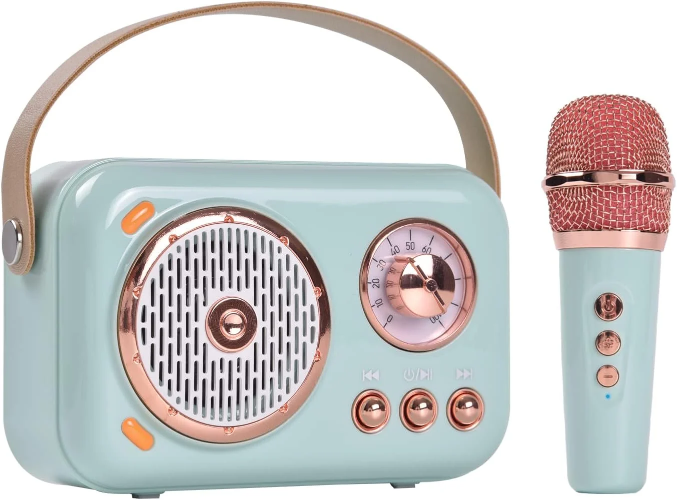 اسپیکر بلوتوث قابل حمل با مجموعه میکروفون، اسپیکر بلوتوث رترو با دستگاه کارائوکه خانگی، دستگاه اسپیکر میکروفون کارائوکه دستی قابل حمل برای کودکان و بزرگسالان مهمانی تولد خانگی (آبی)