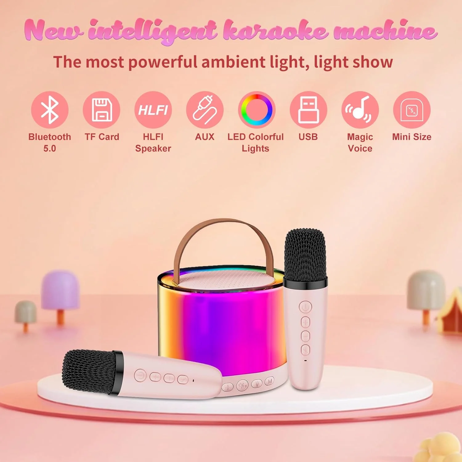 دستگاه کارائوکه با 2 میکروفون، دستگاه کارائوکه بلوتوث قابل حمل برای کودکان و بزرگسالان با جلوه های تغییر صدا و چراغ های LED، هدیه برای مهمانی خانگی دستگاه کارائوکه با 2 میکروفون، دستگاه کارائوکه بلوتوث قابل حمل برای کودکان و بزرگسالان با جلوه های تغییر صدا و چراغ های LED، هدیه برای مهمانی خانگی