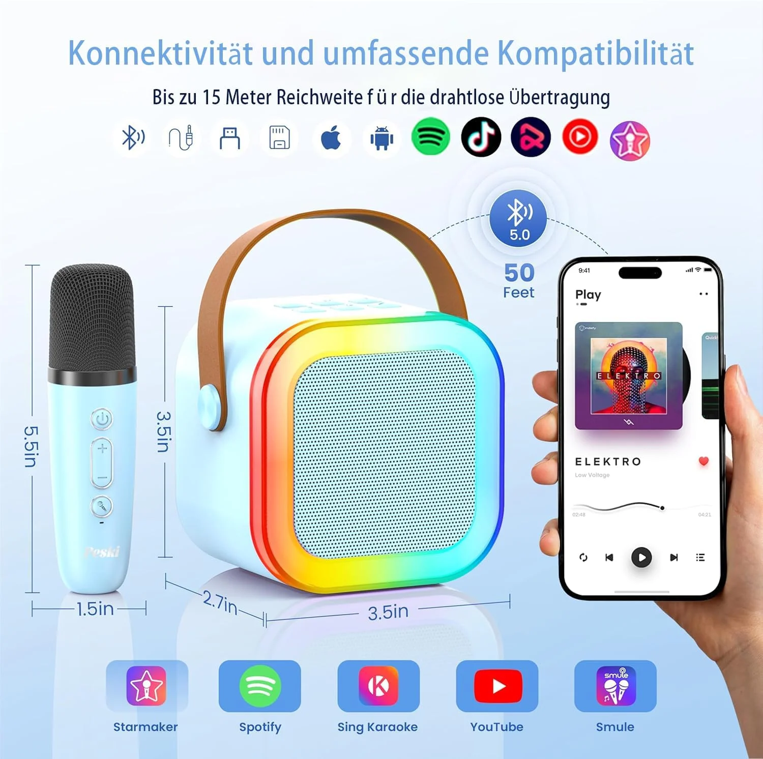 دستگاه کارائوکه کودکانه Aohcae، ست کارائوکه کوچک با 2 میکروفون، با نور LED و جلوه های تغییر صدا، اسباب بازی برای دختران 3-12 ساله، دخترانه (آبی) دستگاه کارائوکه کودکانه Aohcae، ست کارائوکه کوچک با 2 میکروفون، با نور LED و جلوه های تغییر صدا، اسباب بازی برای دختران 3-12 ساله، دخترانه (آبی)