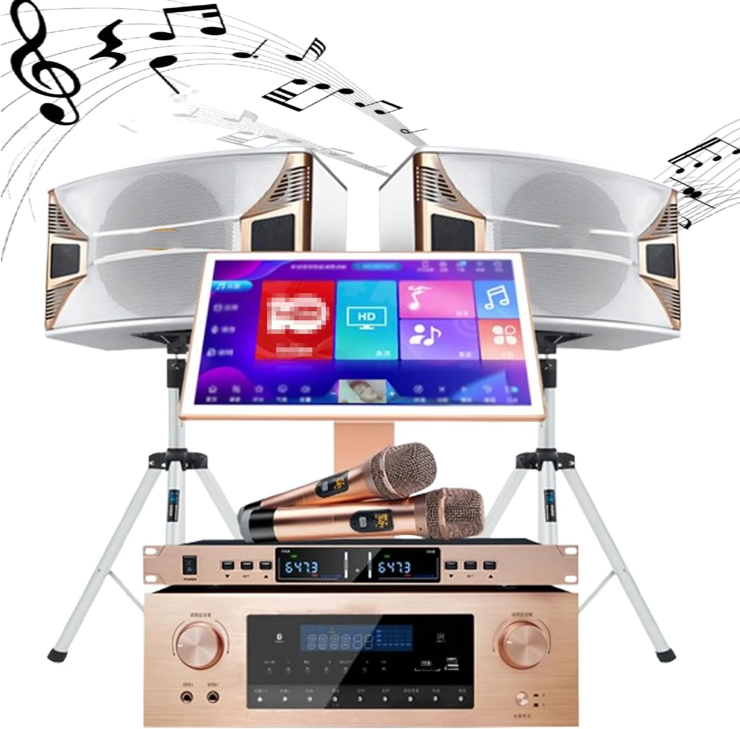 دستگاه کارائوکه 550 واتی با صفحه لمسی 19.5 اینچی و حافظه 2 ترابایتی، کنترل با اپلیکیشن موبایل، دانلود رایگان آهنگ از فضای ابری، همراه با میکروفون و بلندگو برای مهمانی های خانگی، دورهمی دوستانه و اجرای روی صحنه