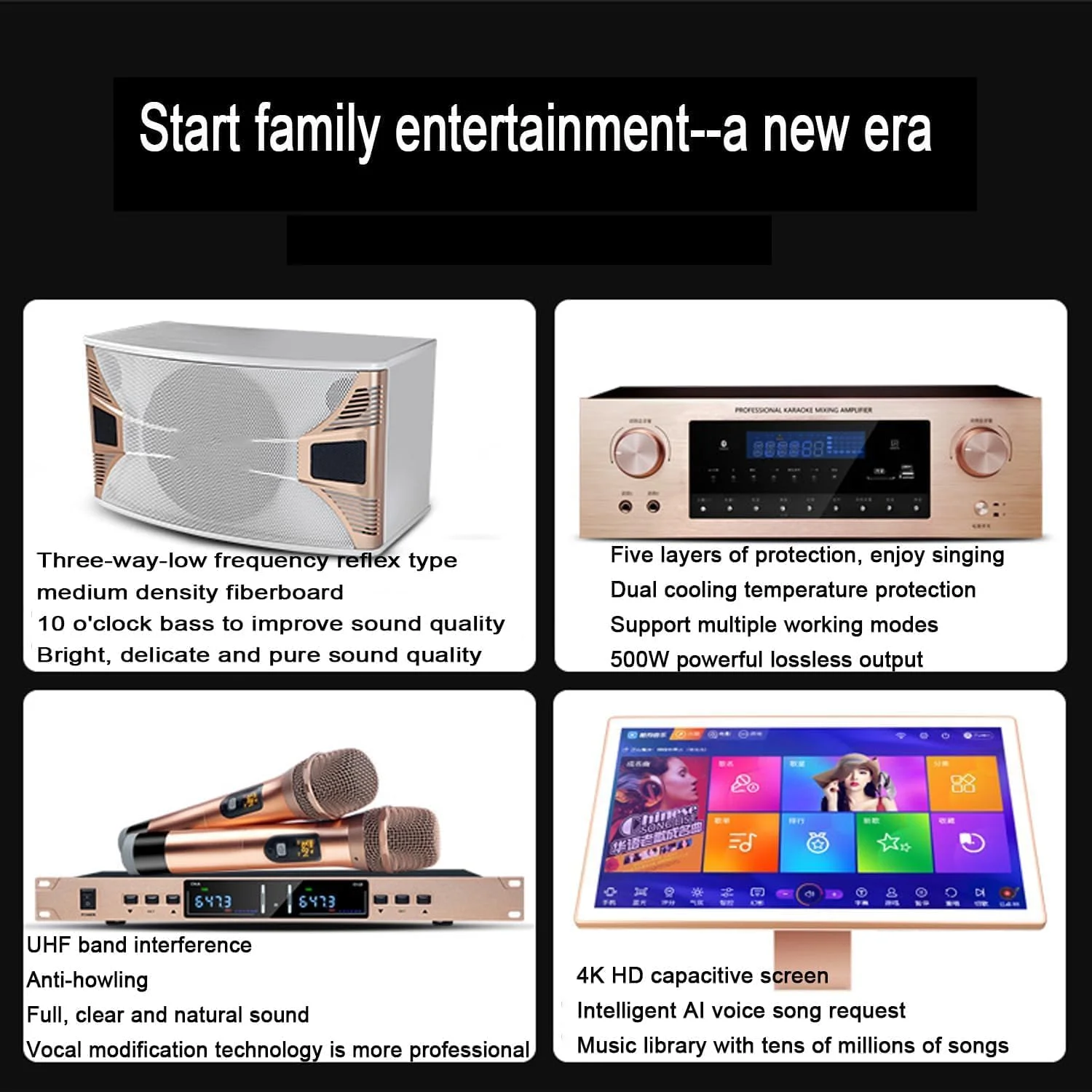 دستگاه کارائوکه صفحه لمسی 22 اینچی با حافظه هارد دیسک 1 ترابایت/2 ترابایت/3 ترابایت/4 ترابایت/8 ترابایت، آمپلی فایر 550 واتی، درخواست آهنگ هوشمند صوتی با 2 میکروفون بی سیم ریورب و 2 بلندگو برای مهمانی خانگی و KTV تجاری دستگاه کارائوکه صفحه لمسی 22 اینچی با حافظه هارد دیسک 1 ترابایت/2 ترابایت/3 ترابایت/4 ترابایت/8 ترابایت، آمپلی فایر 550 واتی، درخواست آهنگ هوشمند صوتی با 2 میکروفون بی سیم ریورب و 2 بلندگو برای مهمانی خانگی و KTV تجاری