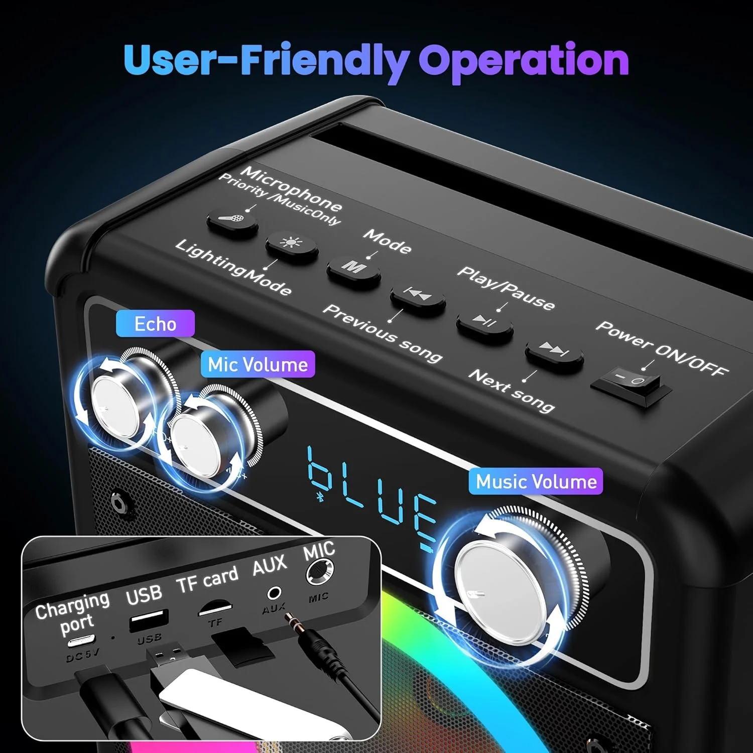 دستگاه کارائوکه Ankuka، اسپیکر بلوتوث قابل حمل با 2 میکروفون بی سیم، سیستم PA برای بزرگسالان و کودکان با چراغ های LED، پشتیبانی از TWS/Rec/FM/AUX/USB/TF برای مهمانی خانگی دستگاه کارائوکه Ankuka، اسپیکر بلوتوث قابل حمل با 2 میکروفون بی سیم، سیستم PA برای بزرگسالان و کودکان با چراغ های LED، پشتیبانی از TWS/Rec/FM/AUX/USB/TF برای مهمانی خانگی