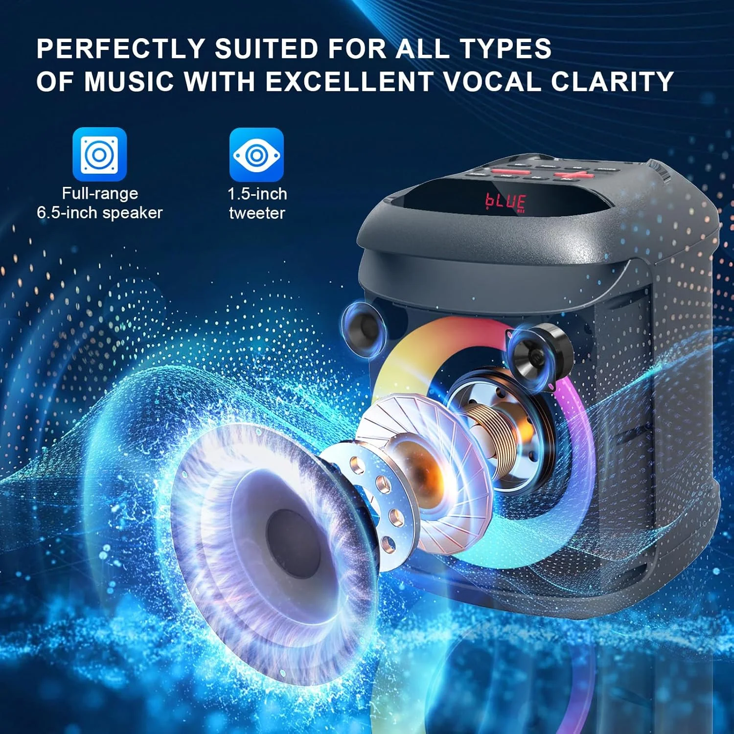 دستگاه کارائوکه AIMAX با بلوتوث و دو میکروفون بی سیم، بلندگوی قابل حمل برای مهمانی های خانگی و فضای باز، عمر باتری 7 ساعته، پشتیبانی از Mic/AUX/USB/TF، ایده آل برای آواز خواندن کودکان و بزرگسالان دستگاه کارائوکه AIMAX با بلوتوث و دو میکروفون بی سیم، بلندگوی قابل حمل برای مهمانی های خانگی و فضای باز، عمر باتری 7 ساعته، پشتیبانی از Mic/AUX/USB/TF، ایده آل برای آواز خواندن کودکان و بزرگسالان