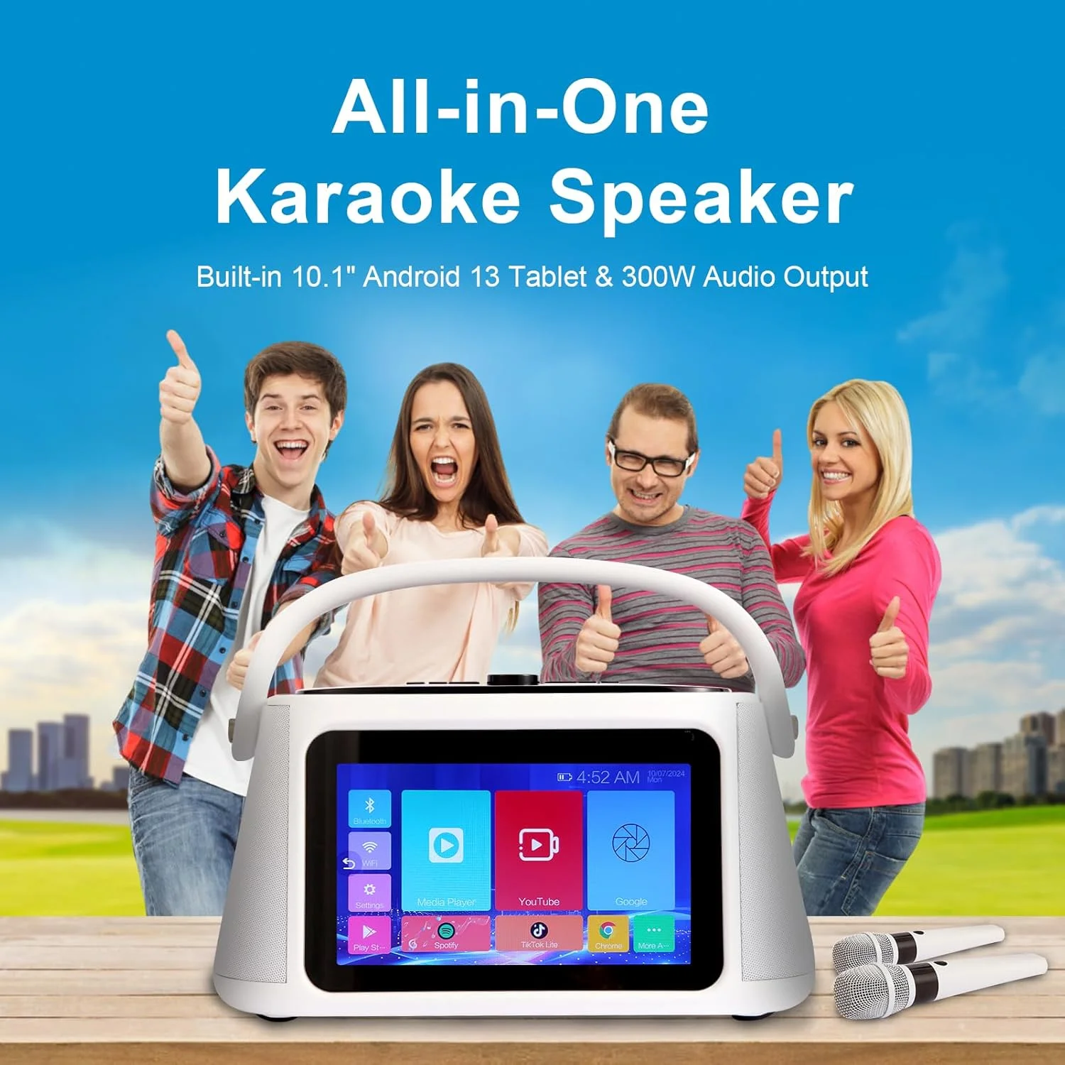 دستگاه کارائوکه قابل حمل Play P10 با تبلت اندرویدی 32 گیگابایتی، اسپیکر کارائوکه هوشمند قابل حمل با صفحه نمایش لمسی 10.1 اینچی نمایش متن ترانه و توان خروجی 300 وات، 2 میکروفون بی سیم، اسپیکر حرفه ای مهمانی برای دورهمی ها دستگاه کارائوکه قابل حمل Play P10 با تبلت اندرویدی 32 گیگابایتی، اسپیکر کارائوکه هوشمند قابل حمل با صفحه نمایش لمسی 10.1 اینچی نمایش متن ترانه و توان خروجی 300 وات، 2 میکروفون بی سیم، اسپیکر حرفه ای مهمانی برای دورهمی ها