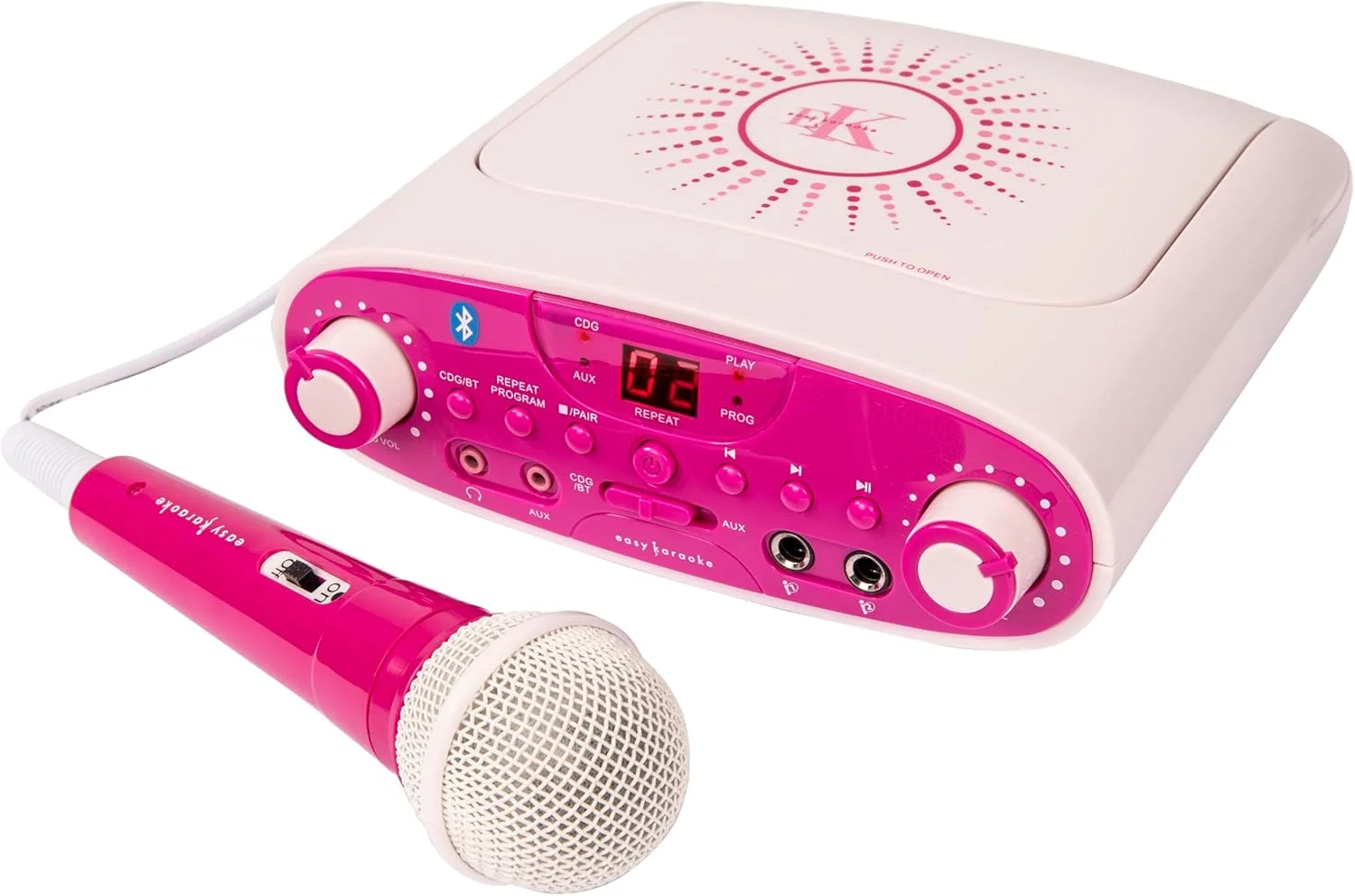 دستگاه کارائوکه بلوتوث قابل حمل ایزی کارائوکه EKG88B همراه با 1 عدد میکروفون، سوکت هدفون و AUX برای پخش MP3 - صورتی