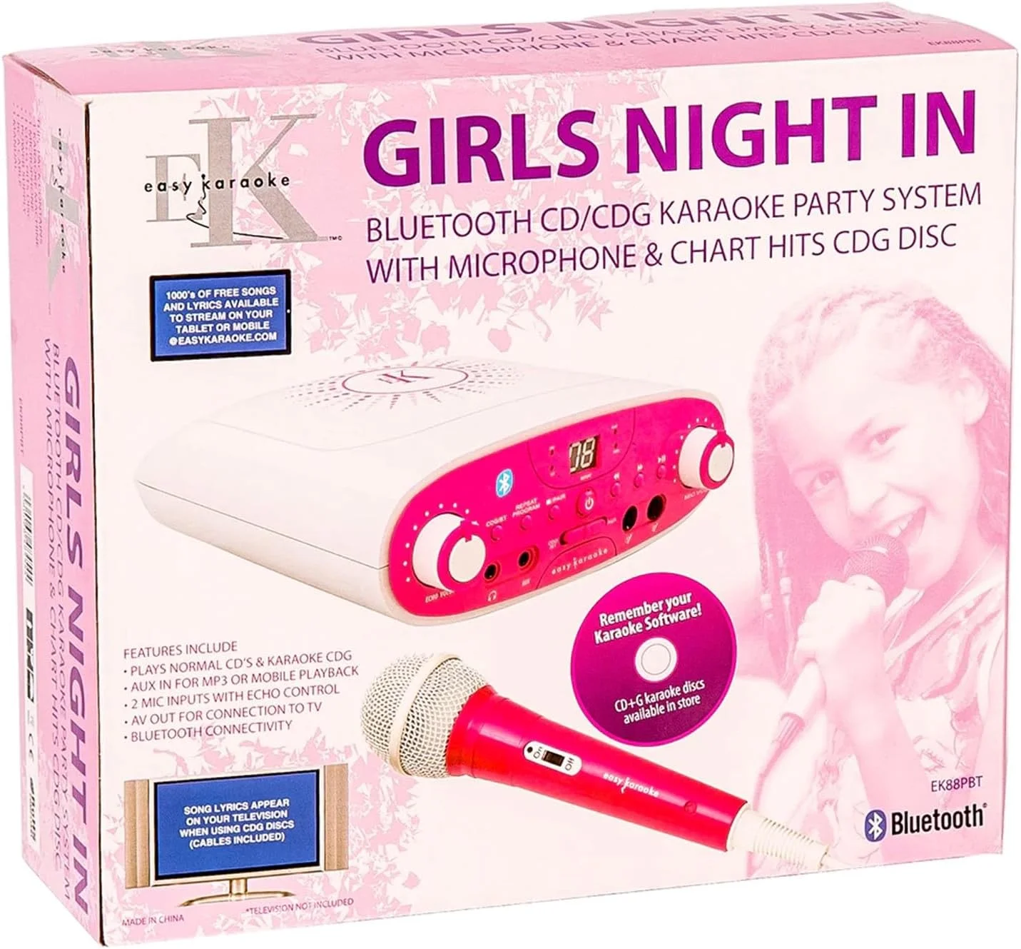 دستگاه کارائوکه بلوتوث قابل حمل ایزی کارائوکه EKG88B همراه با 1 عدد میکروفون، سوکت هدفون و AUX برای پخش MP3 - صورتی دستگاه کارائوکه بلوتوث قابل حمل ایزی کارائوکه EKG88B همراه با 1 عدد میکروفون، سوکت هدفون و AUX برای پخش MP3 - صورتی