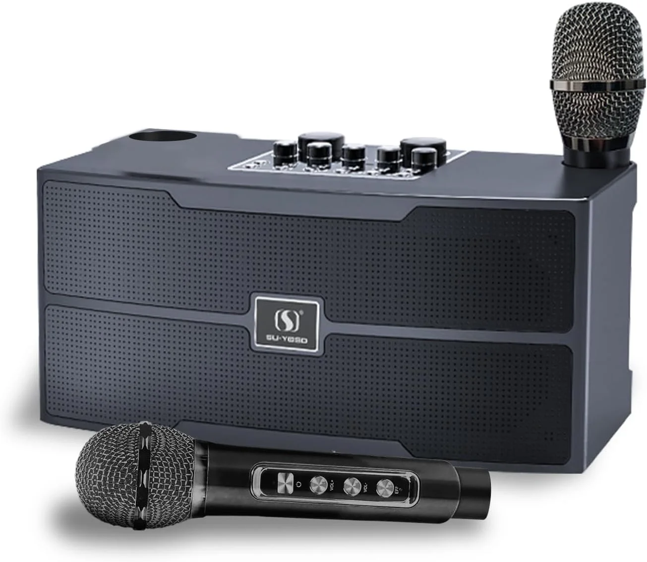 اسپیکر بلوتوث قابل حمل ACHAS با 2 میکروفون بی سیم، سیستم بلندگوی PA ماشین کارائوکه با تنظیم Reverb/Treble، برش Echo و Vocal، بهترین برای مهمانی بزرگسالان/کودکان (مشکی)