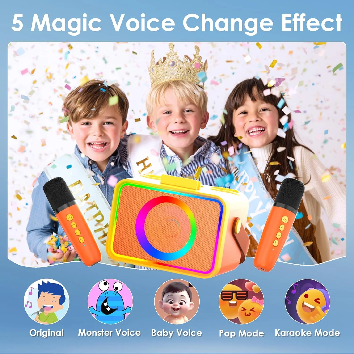 دستگاه کارائوکه، اسپیکر کارائوکه بلوتوث قابل حمل با 2 میکروفون بی سیم برای بزرگسالان و کودکان به همراه چراغ های ال ای دی، میکروفون کارائوکه (نارنجی زرد) دستگاه کارائوکه، اسپیکر کارائوکه بلوتوث قابل حمل با 2 میکروفون بی سیم برای بزرگسالان و کودکان به همراه چراغ های ال ای دی، میکروفون کارائوکه (نارنجی زرد)