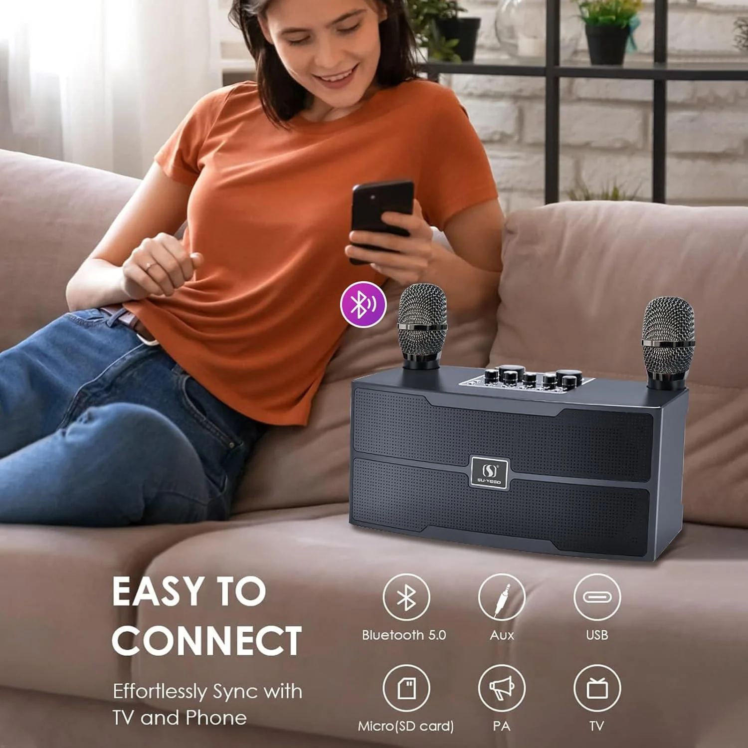 اسپیکر بلوتوث قابل حمل ACHAS با 2 میکروفون بی سیم، سیستم بلندگوی PA ماشین کارائوکه با تنظیم Reverb/Treble، برش Echo و Vocal، بهترین برای مهمانی بزرگسالان/کودکان (مشکی) اسپیکر بلوتوث قابل حمل ACHAS با 2 میکروفون بی سیم، سیستم بلندگوی PA ماشین کارائوکه با تنظیم Reverb/Treble، برش Echo و Vocal، بهترین برای مهمانی بزرگسالان/کودکان (مشکی)