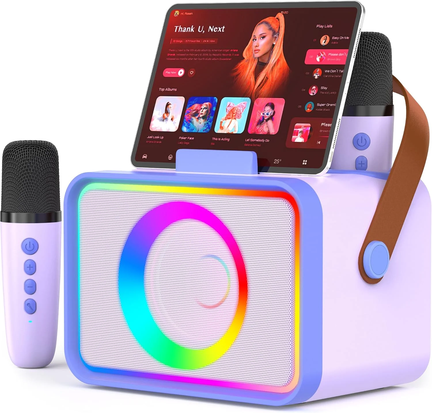 دستگاه کارائوکه، اسپیکر کارائوکه بلوتوث قابل حمل با 2 میکروفون بی سیم برای بزرگسالان و اسباب بازی کودکان با چراغ های LED، میکروفون کارائوکه دستگاه کارائوکه قابل حمل (آبی بنفش)