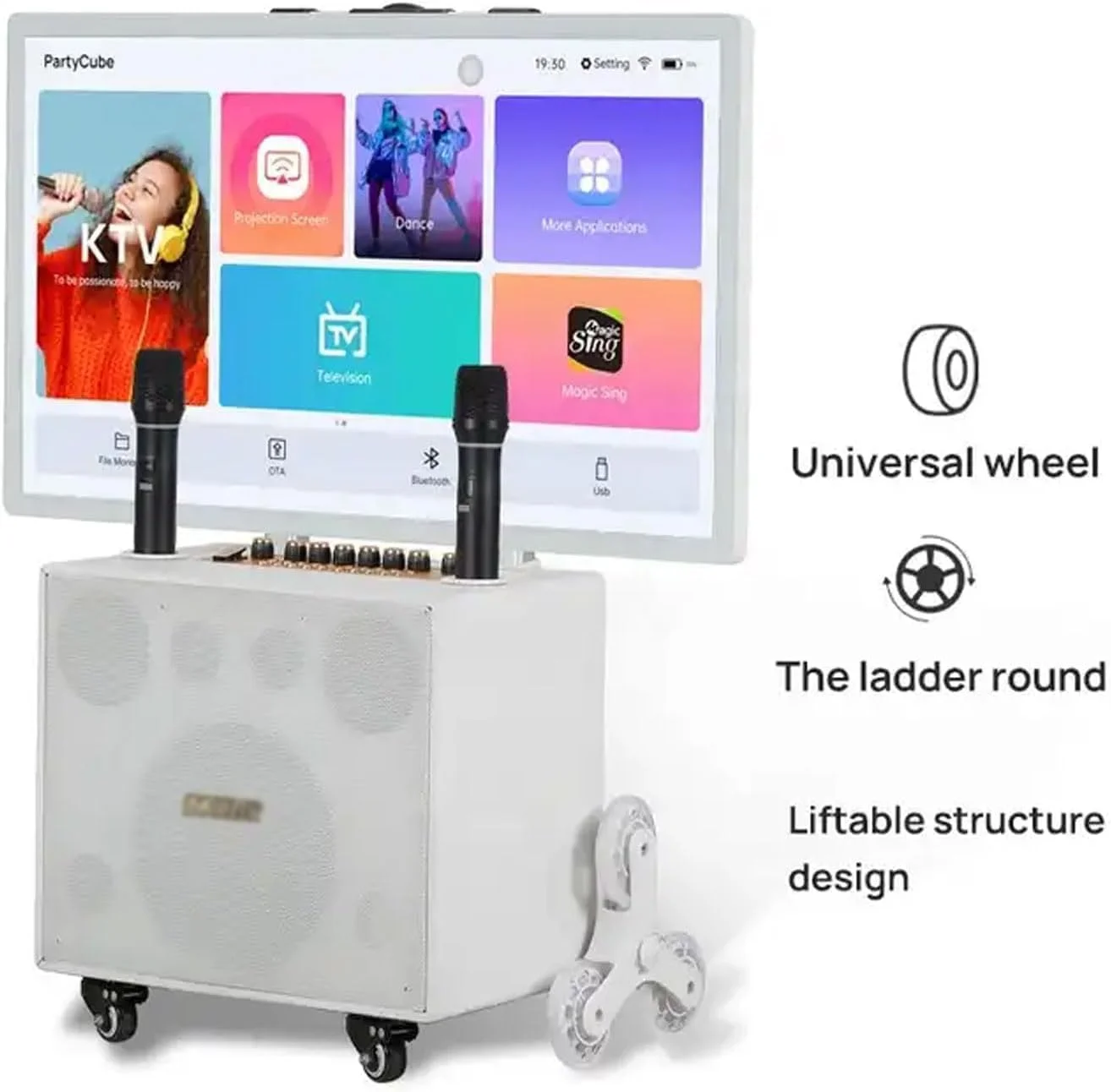 دستگاه کارائوکه حرفه ای، سیستم بلندگوی PA کارائوکه بلوتوث قابل حمل با تبلت لمسی 32 اینچی، 2 میکروفون بی سیم، بلندگوی LED رنگی تاشو برای فضای باز، کمپینگ، مهمانی دستگاه کارائوکه حرفه ای، سیستم بلندگوی PA کارائوکه بلوتوث قابل حمل با تبلت لمسی 32 اینچی، 2 میکروفون بی سیم، بلندگوی LED رنگی تاشو برای فضای باز، کمپینگ، مهمانی
